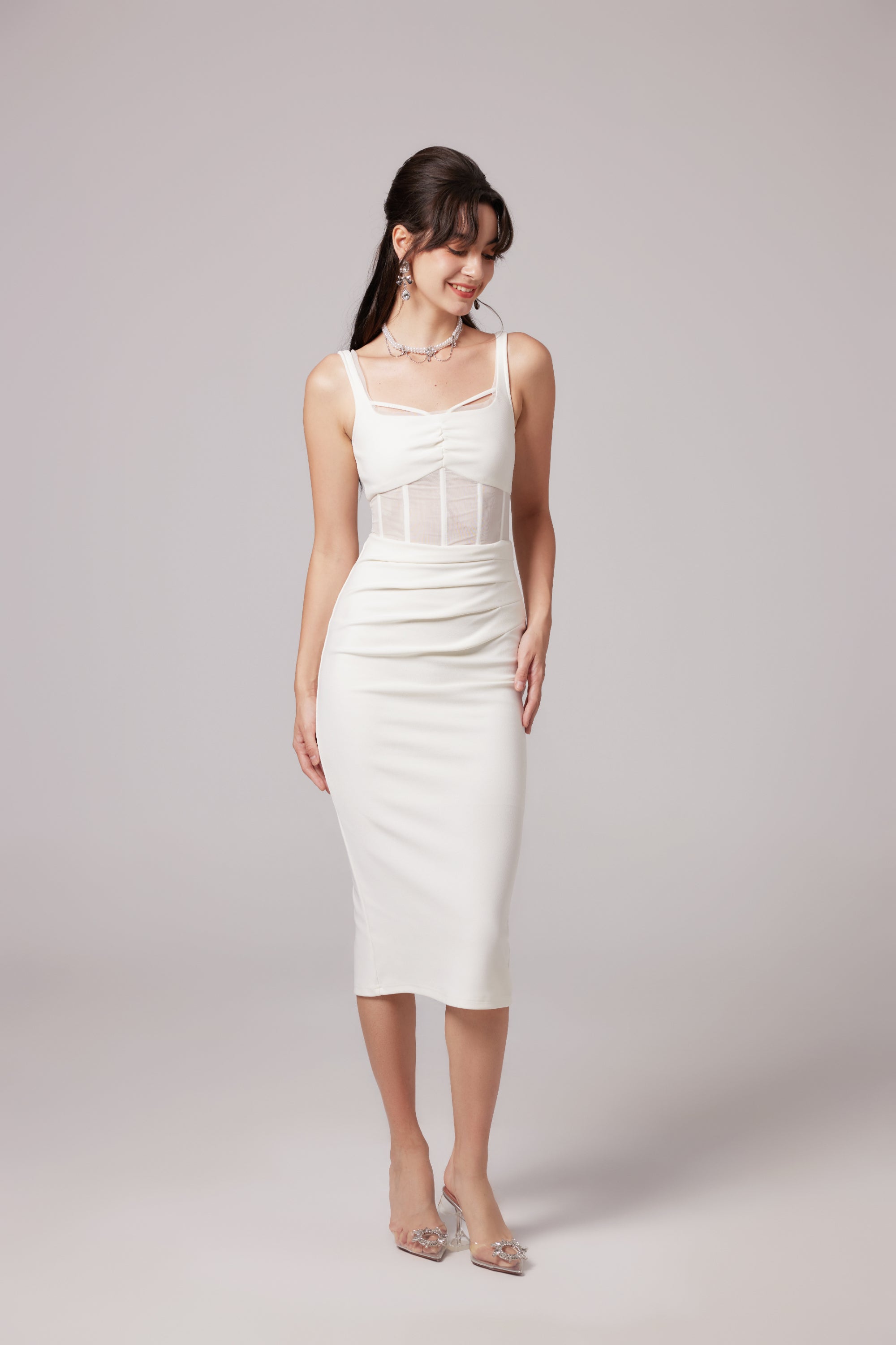 Alexandra white mesh midi dress