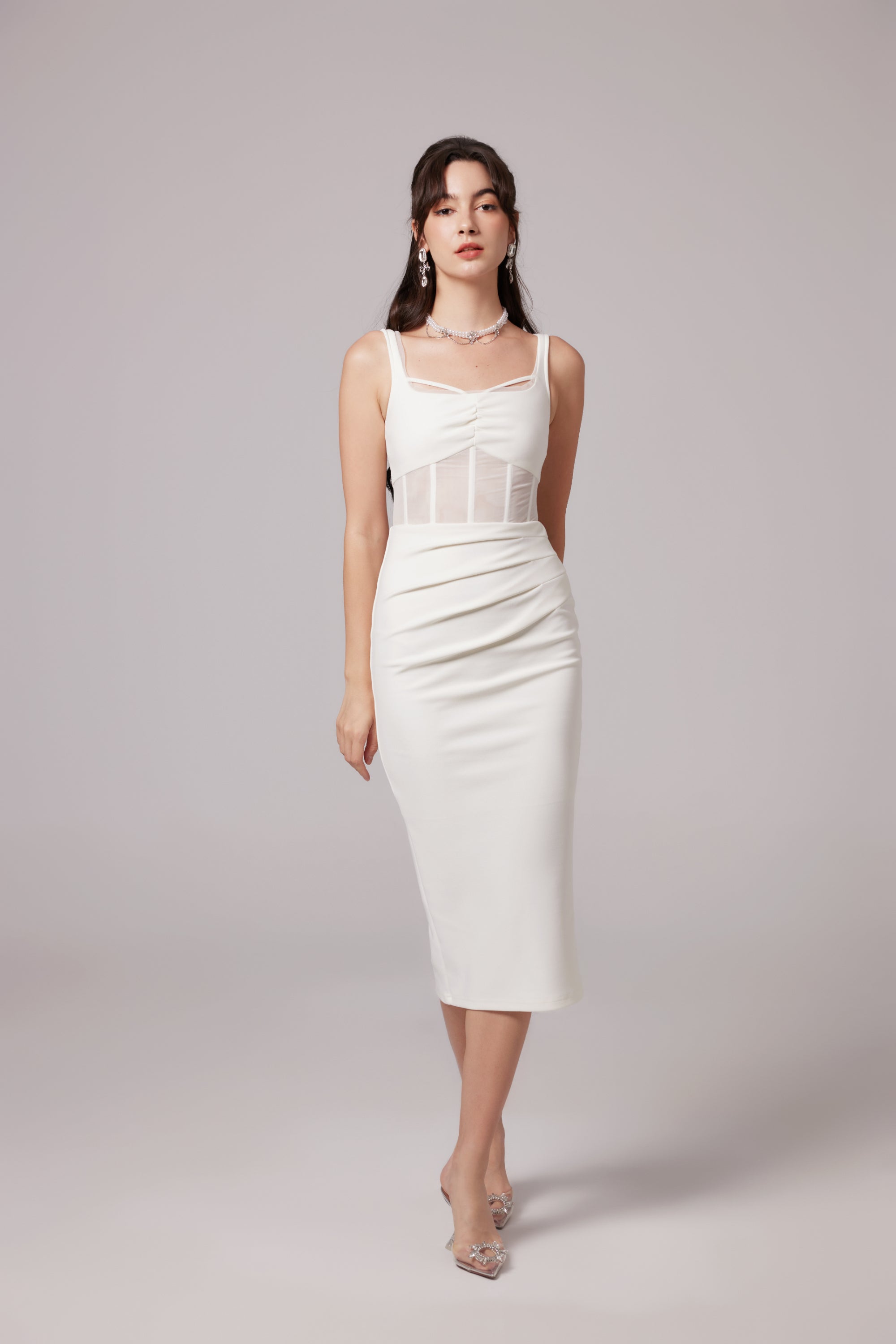 Alexandra white mesh midi dress