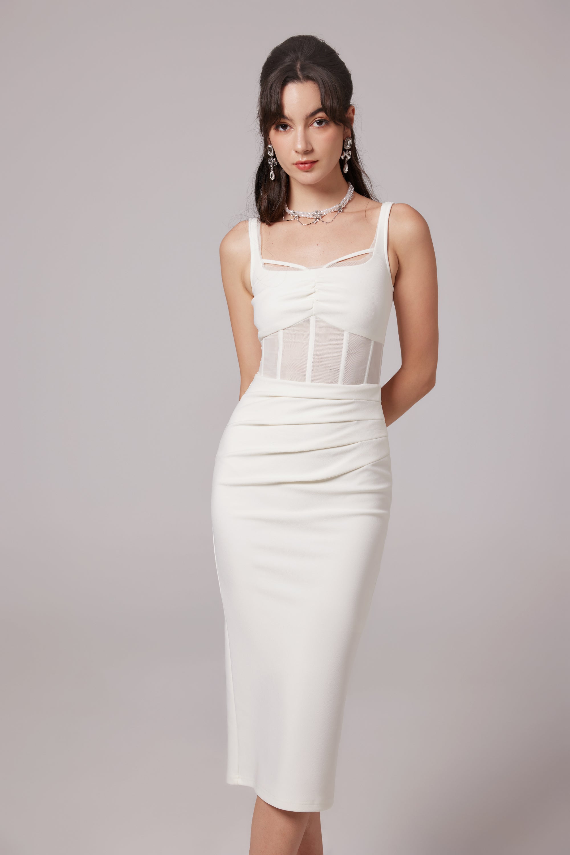 Alexandra white mesh midi dress