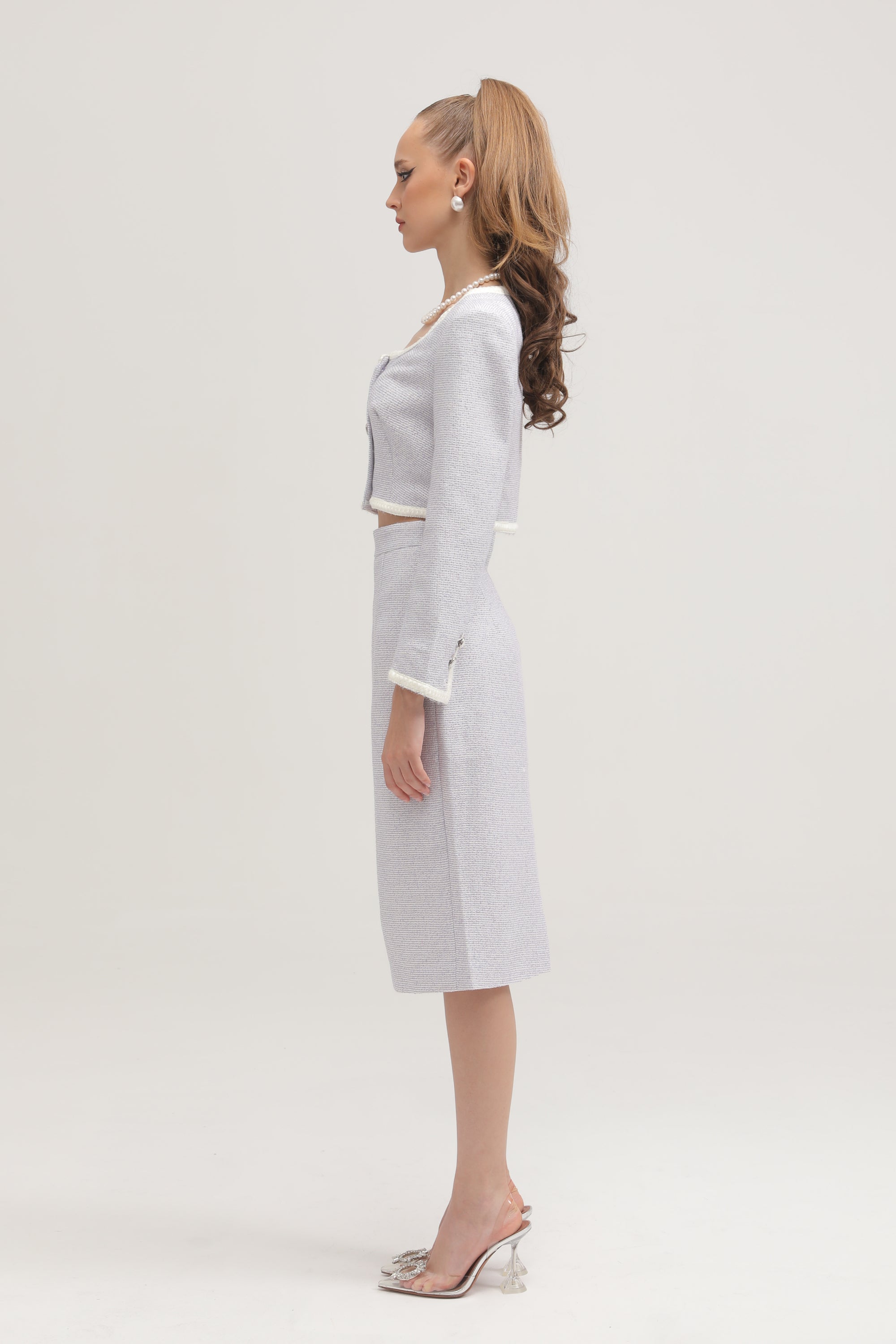 Eleanor tweed cropped jacket & skirt matching set