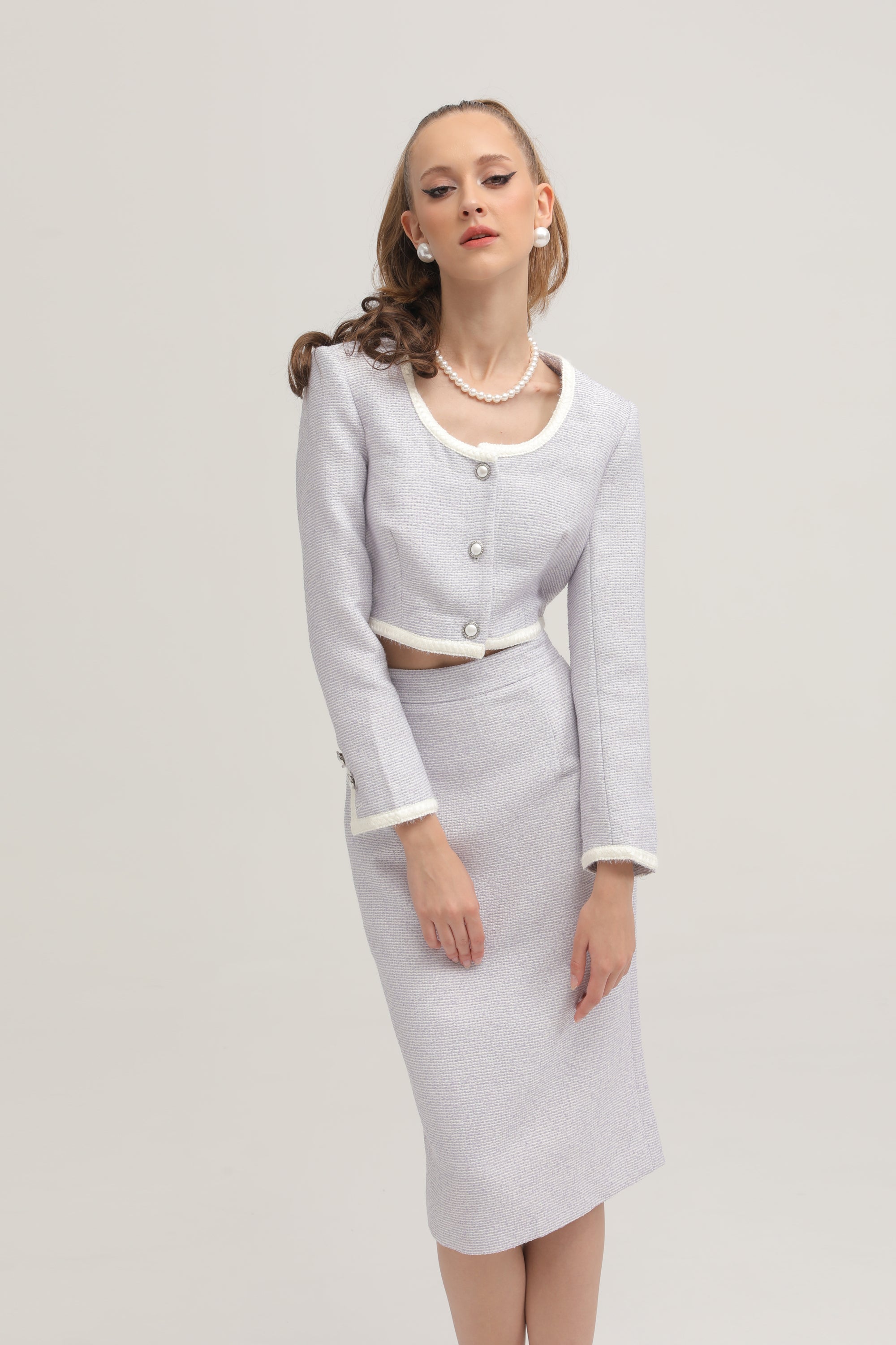 Eleanor tweed cropped jacket & skirt matching set