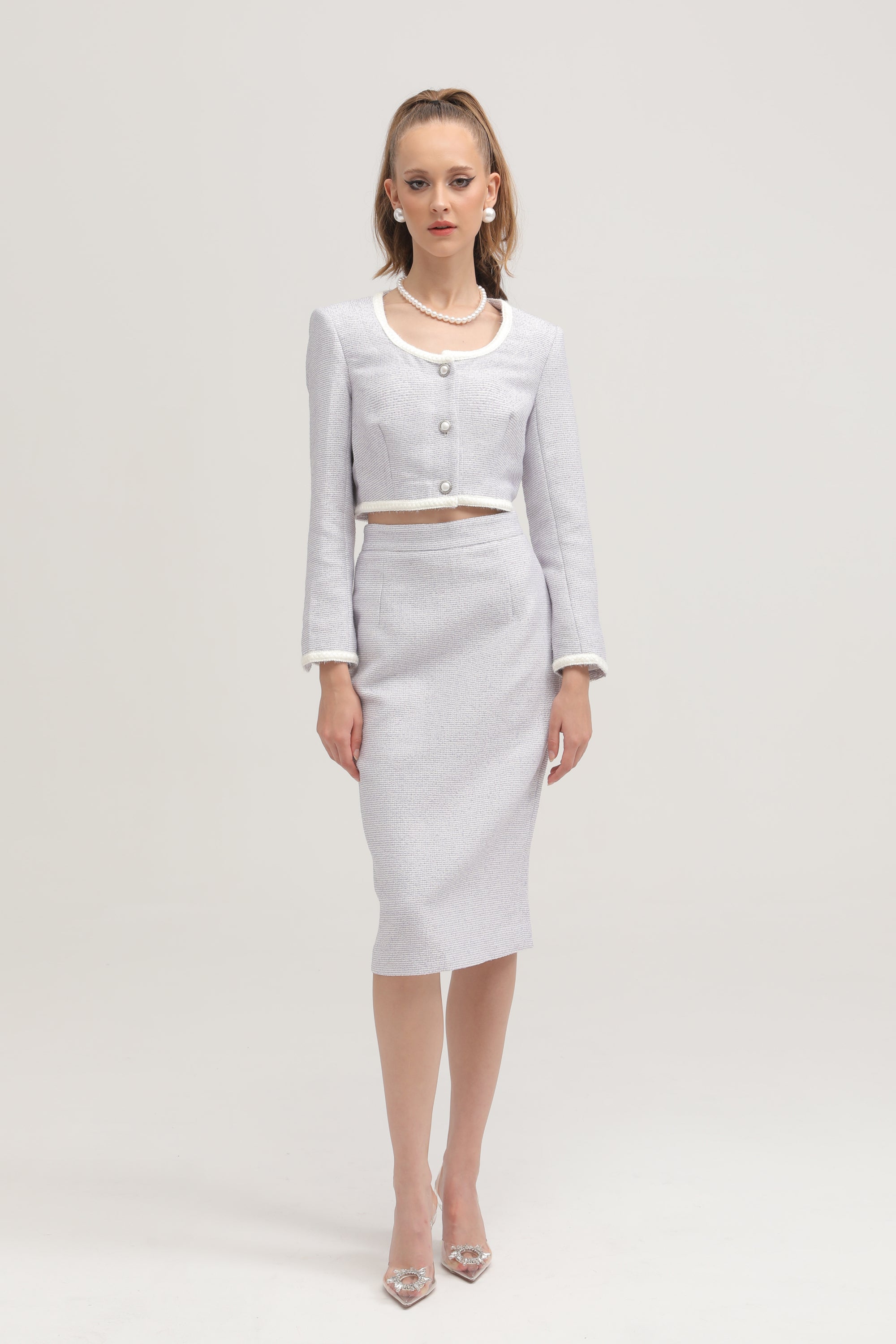 Eleanor tweed cropped jacket & skirt matching set