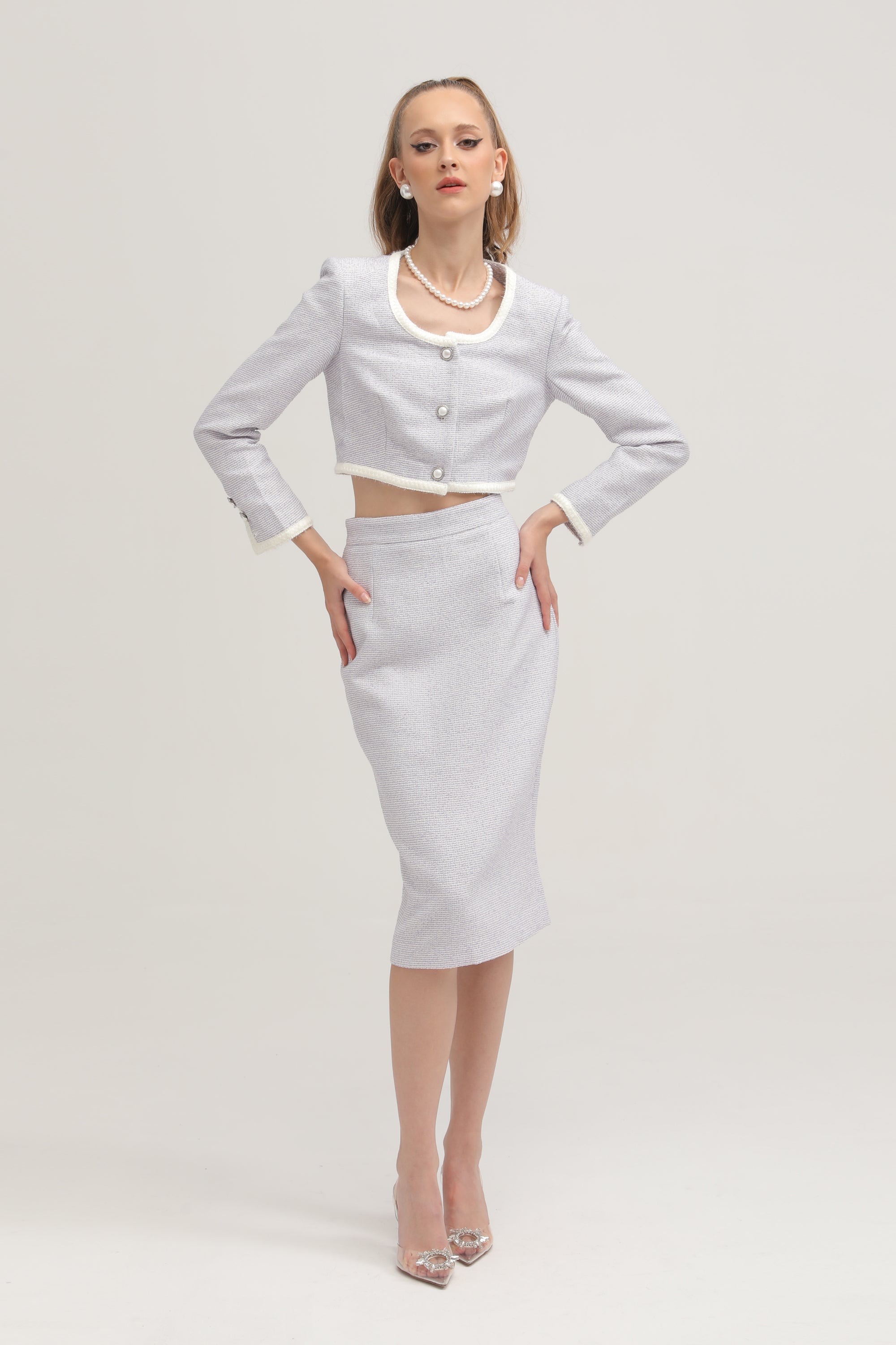 Eleanor tweed cropped jacket & skirt matching set