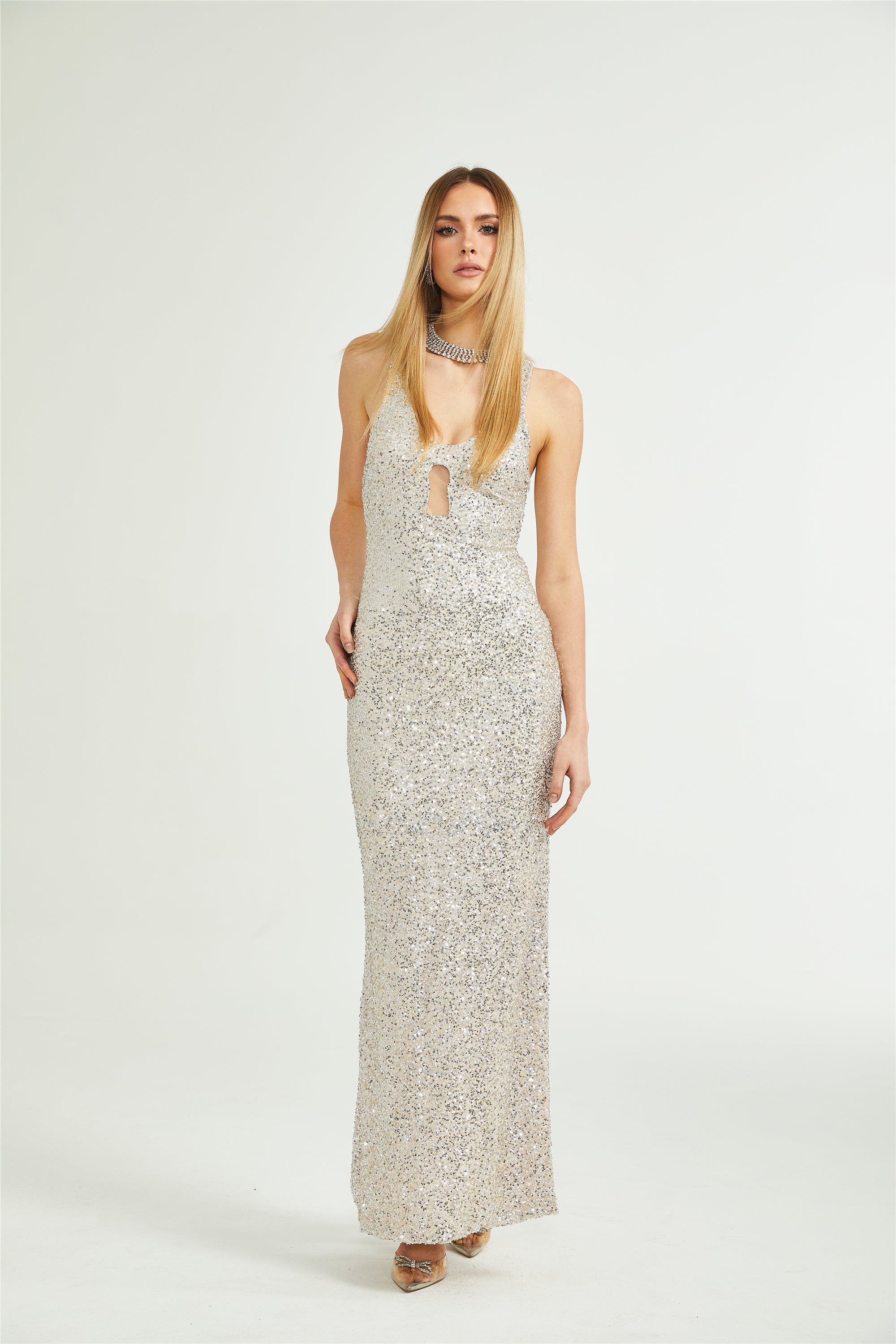 Raphaëlle low-cut sequinned maxi dress