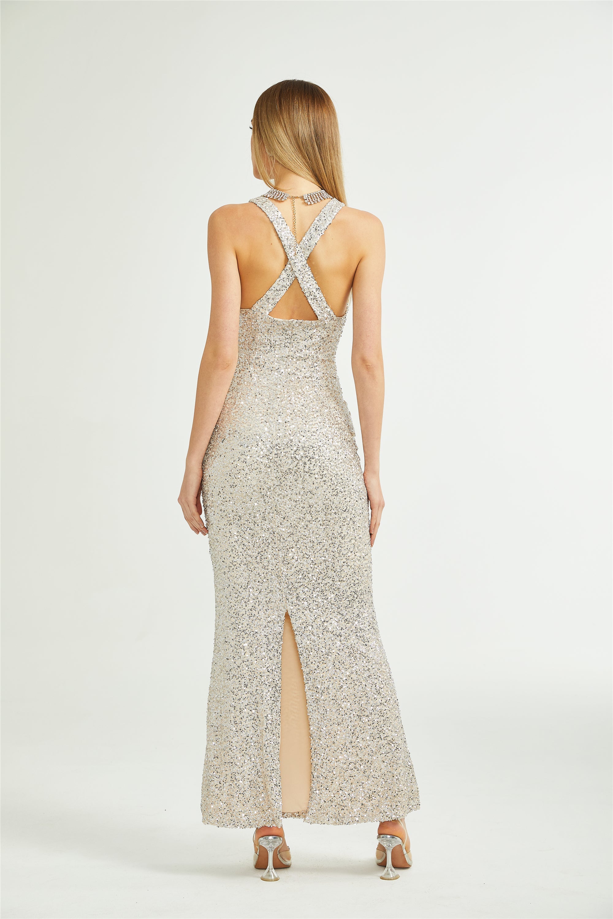 Raphaëlle low-cut sequinned maxi dress