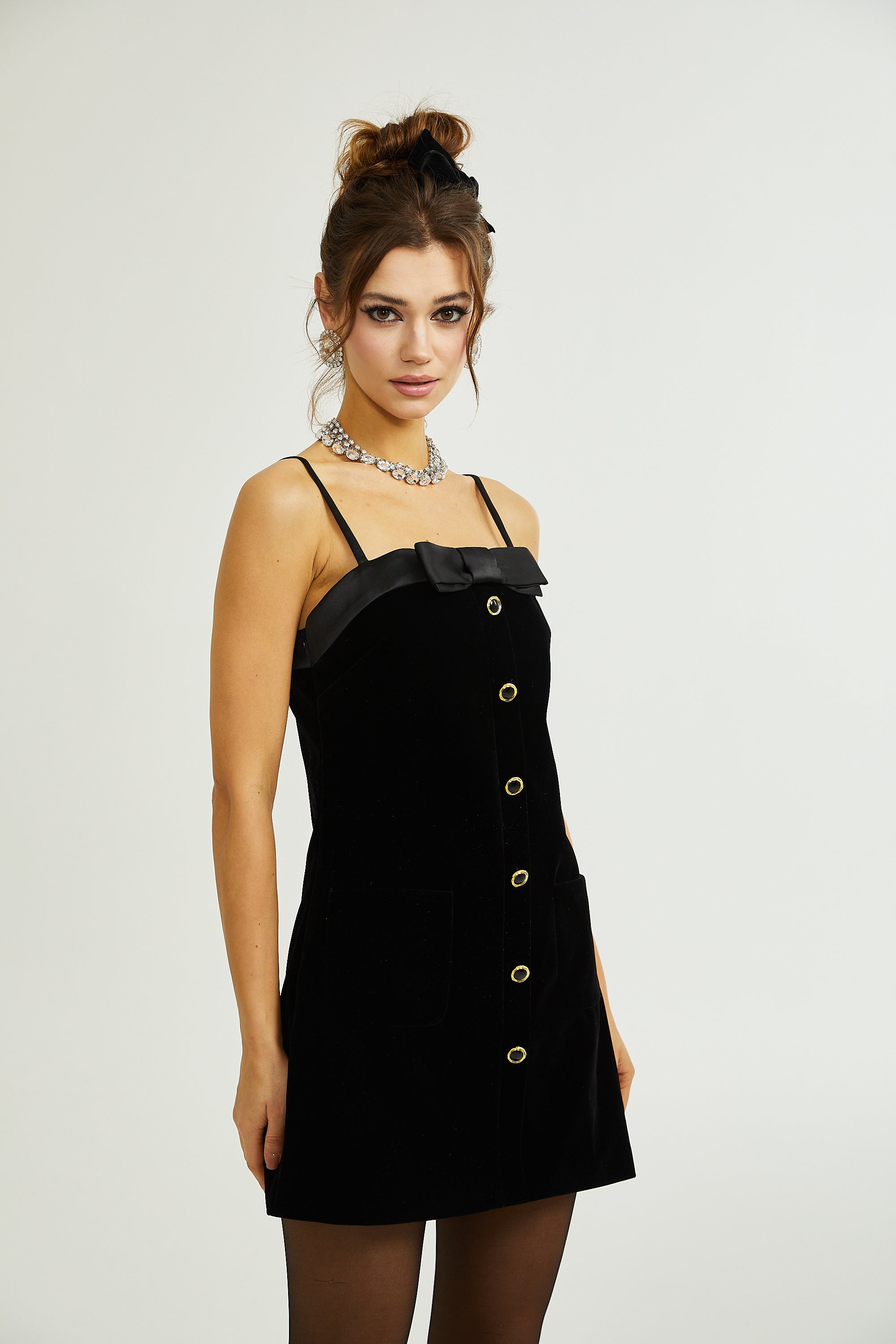 Reeva bow-embellished velvet mini dress