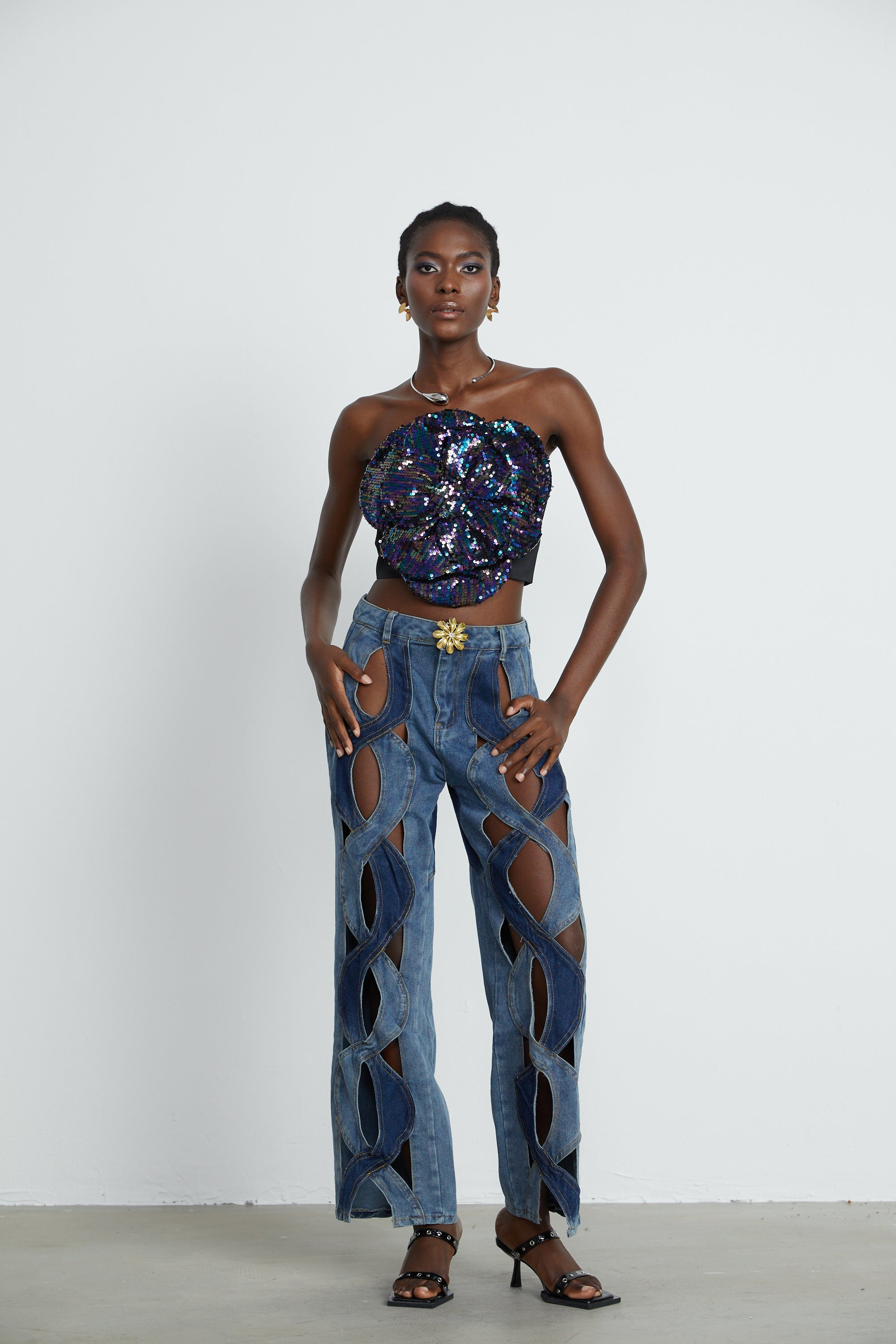 Blanche high-waist cut-out jeans