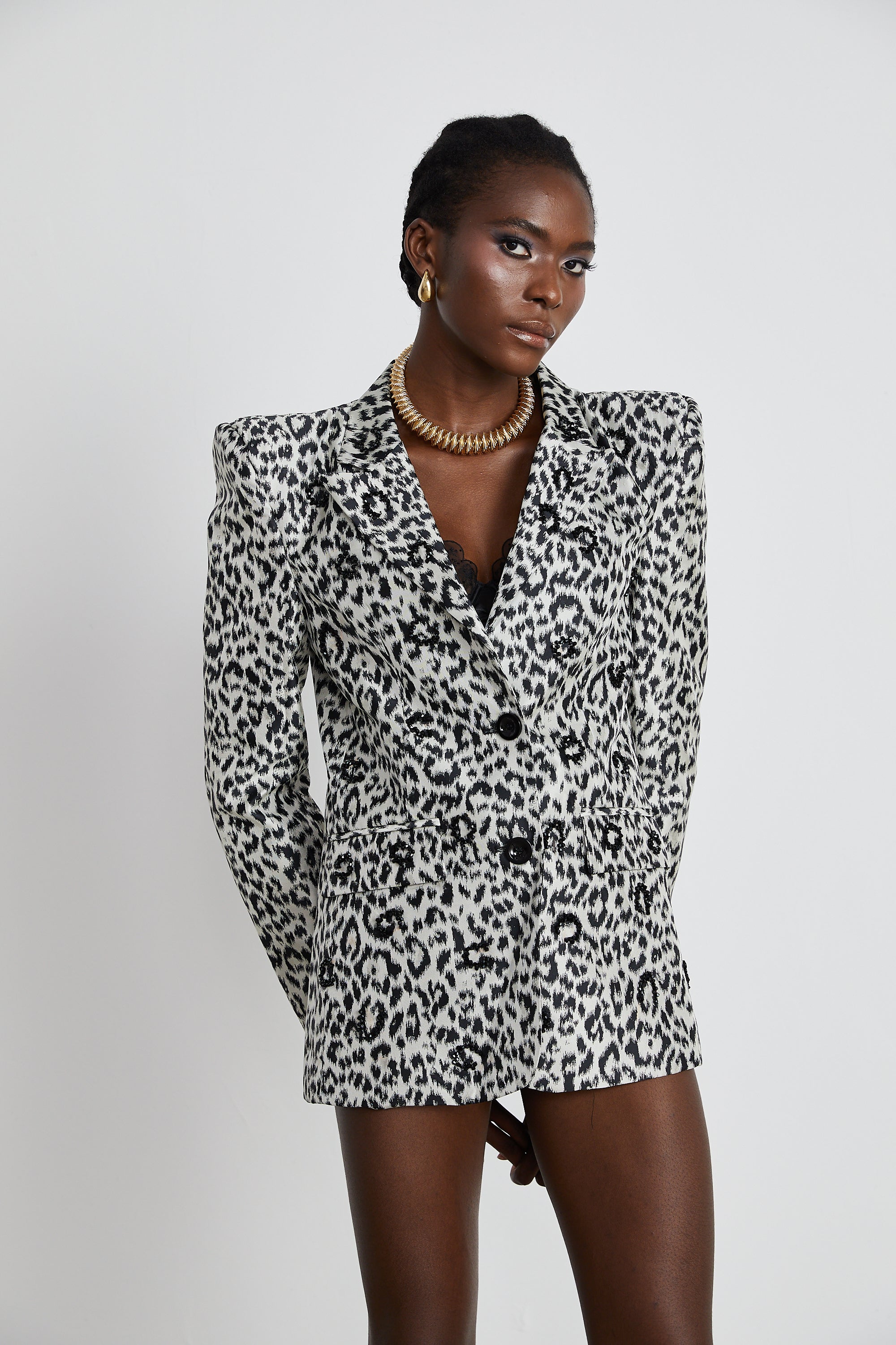 Fleur leopard-print crystal embellished jacket