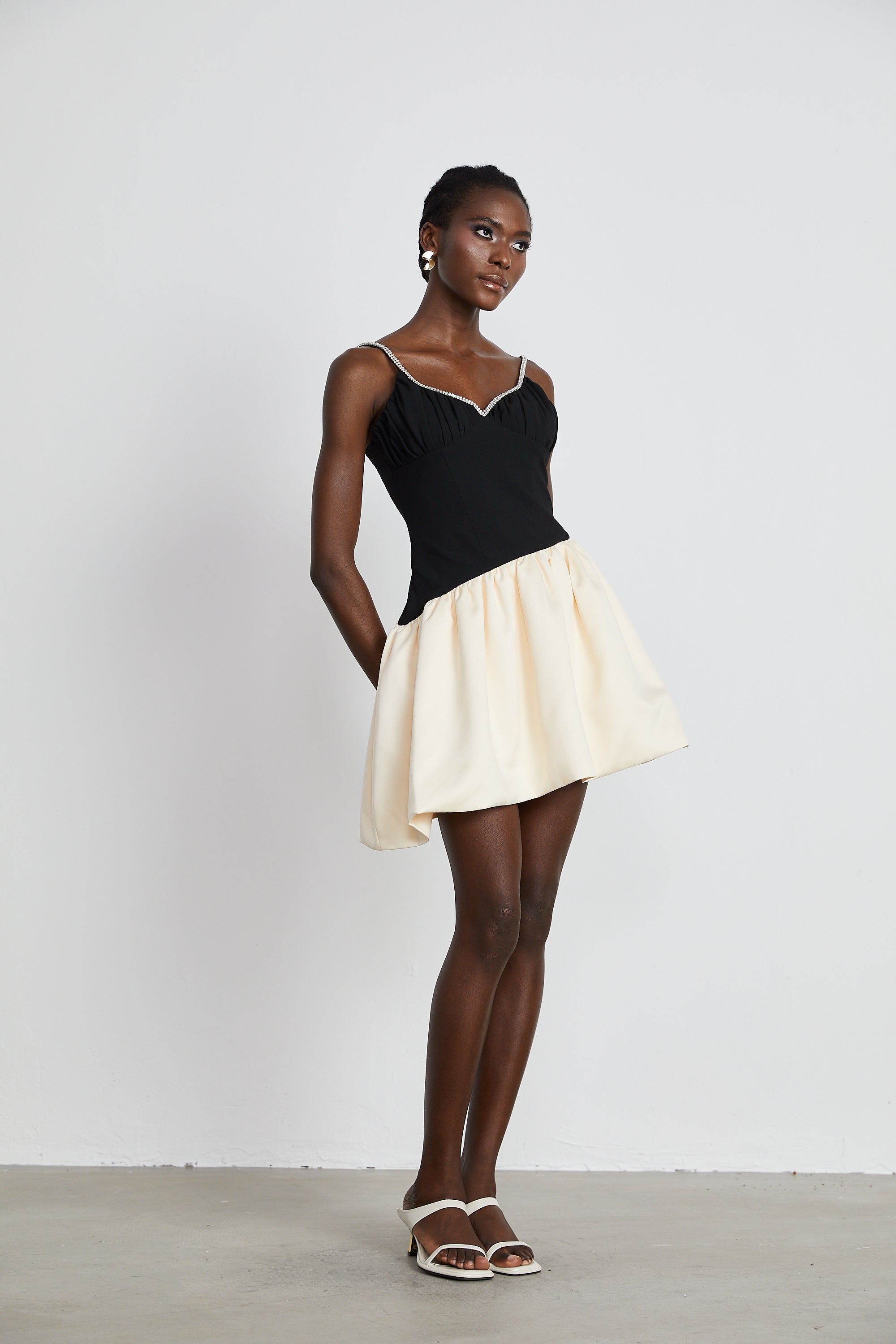 Sophie contrast colours embellished mini dress