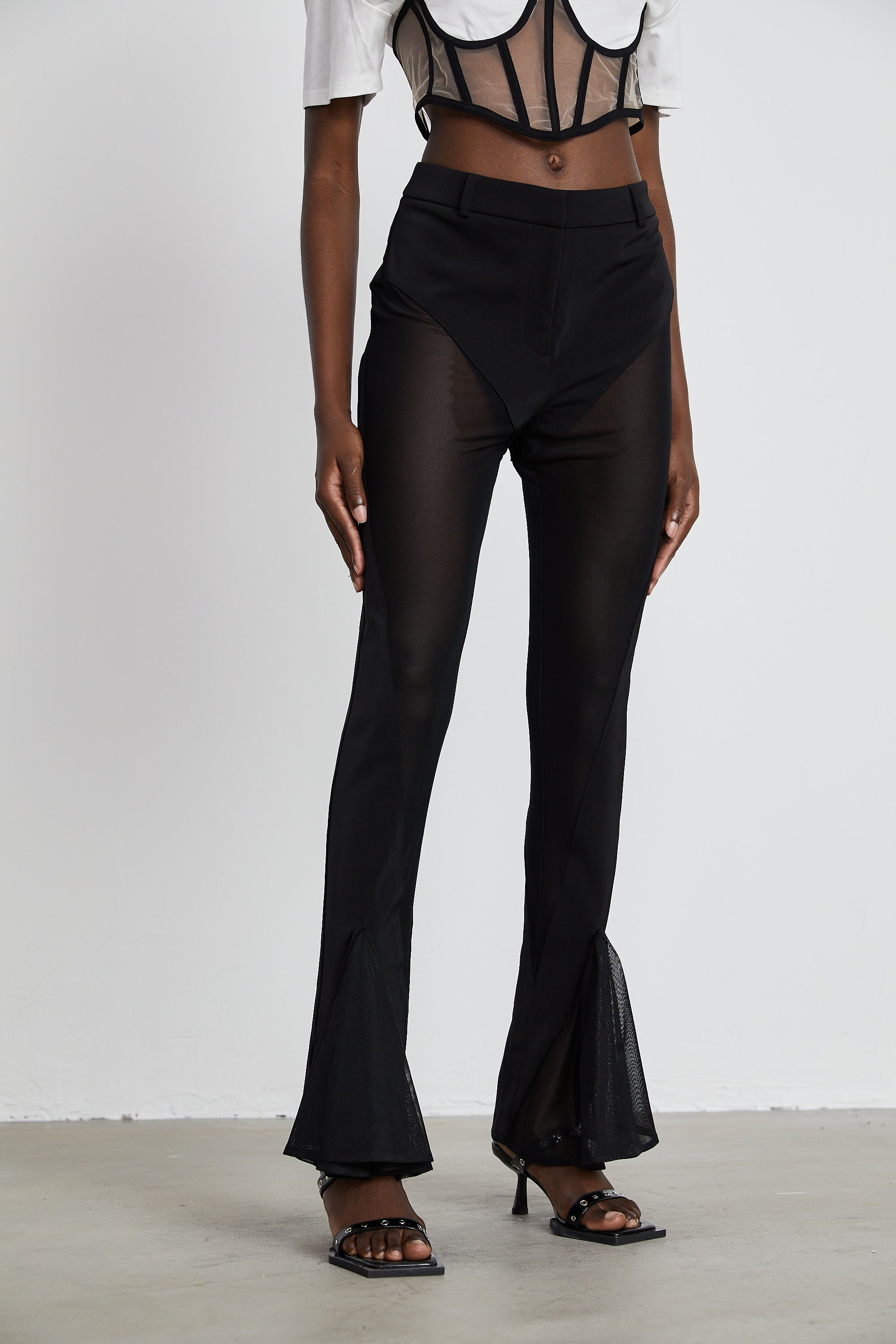 Noémie sheer-panel flared trousers