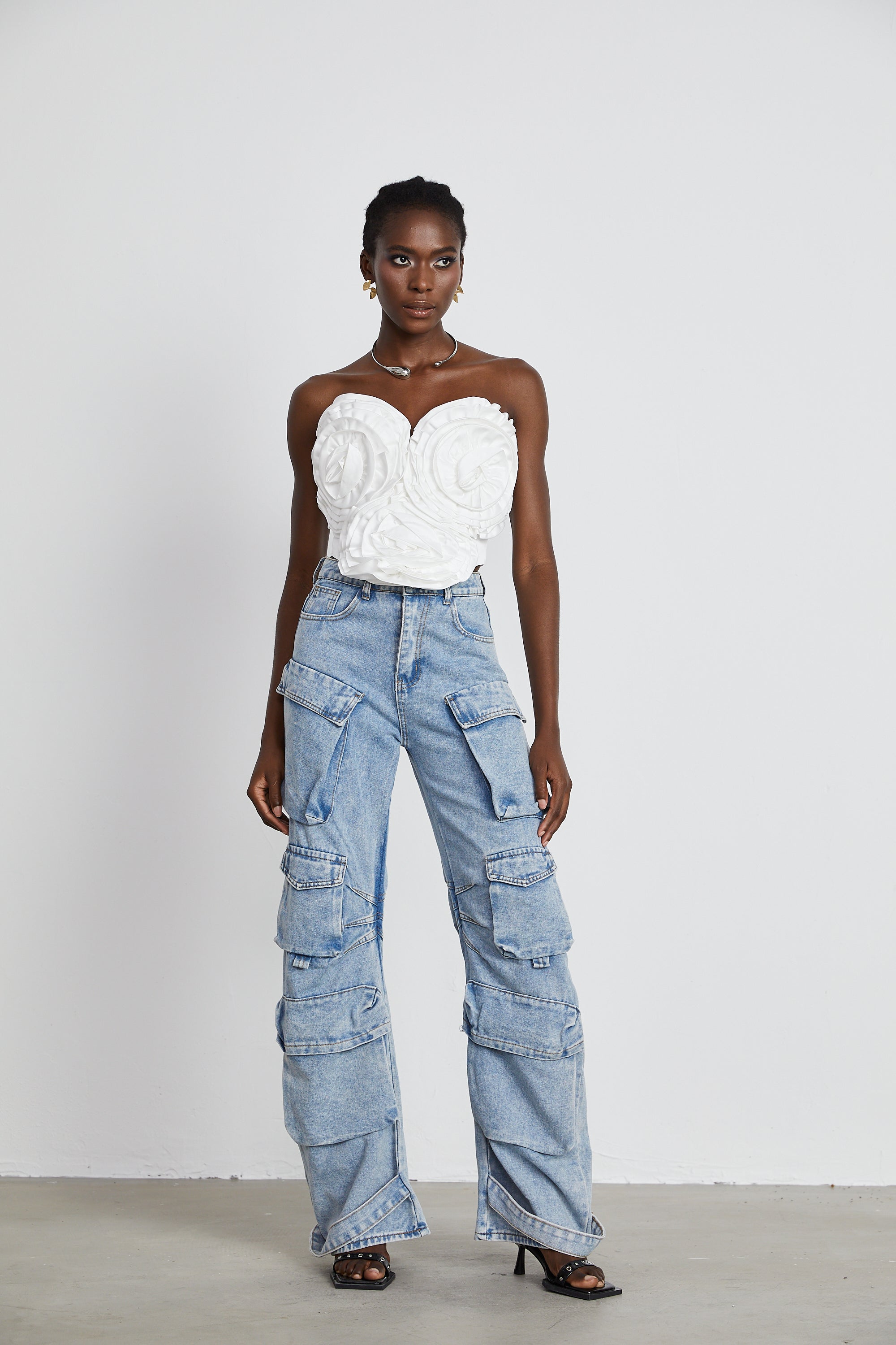 Agathe high-waisted palazzo cargo trousers