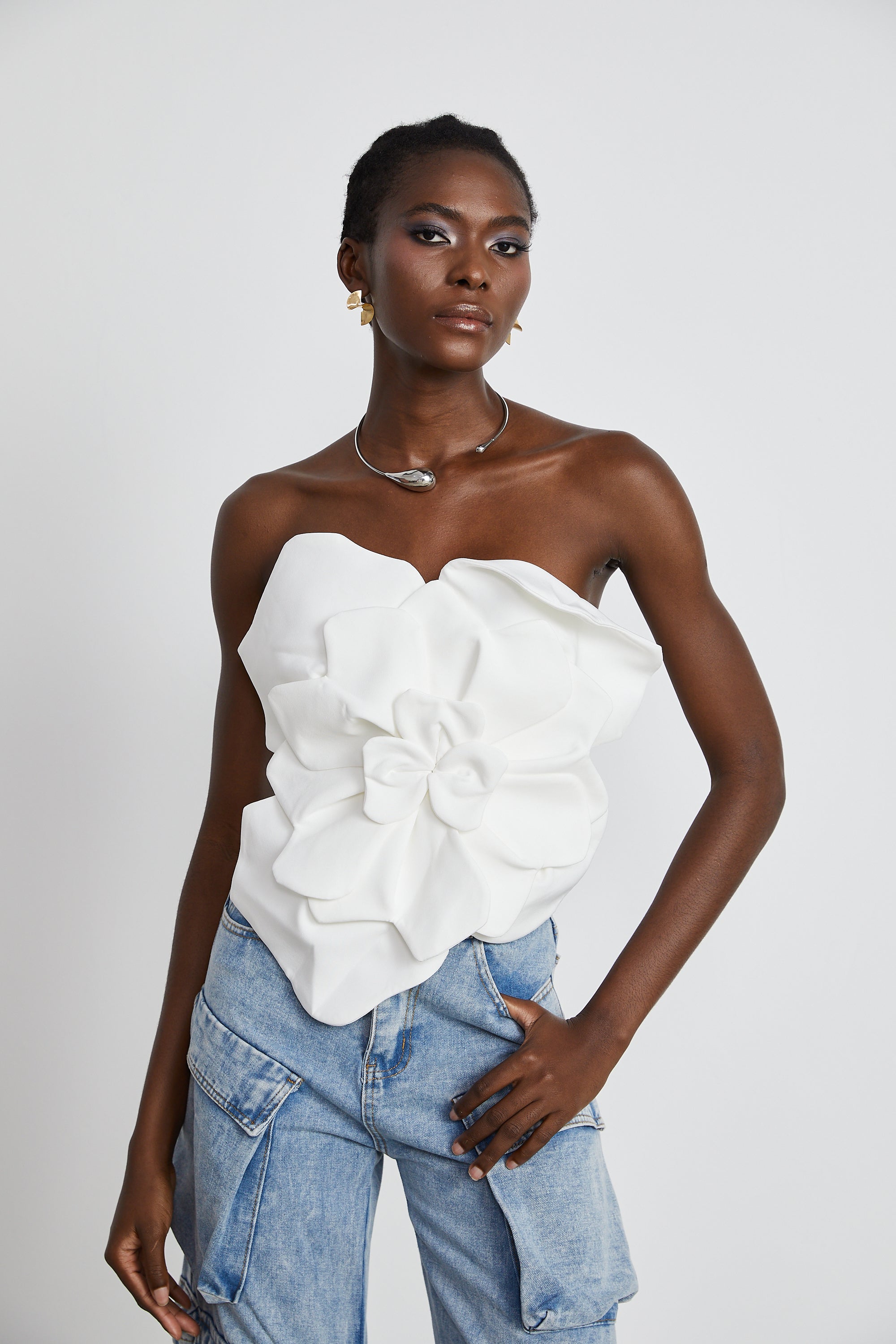 Pénélope white floral off-shoulder top