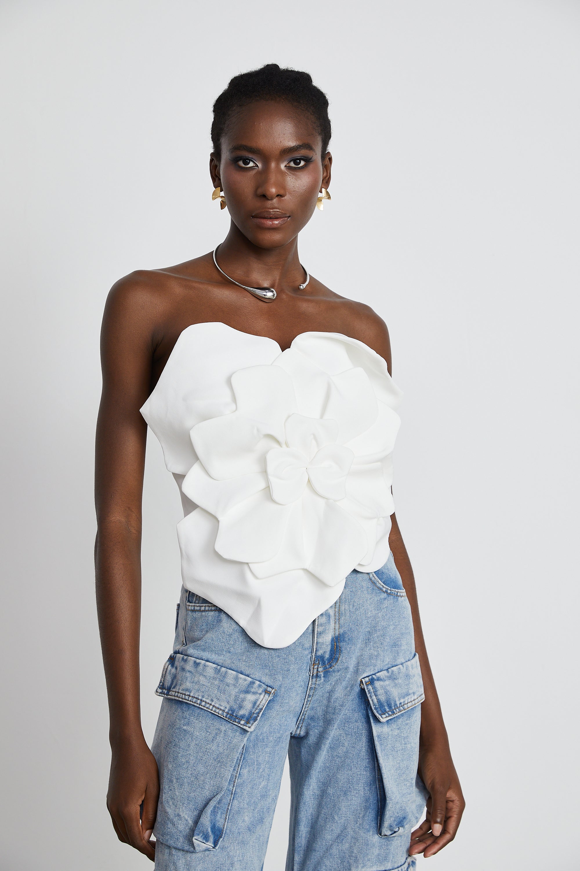 Pénélope white floral off-shoulder top