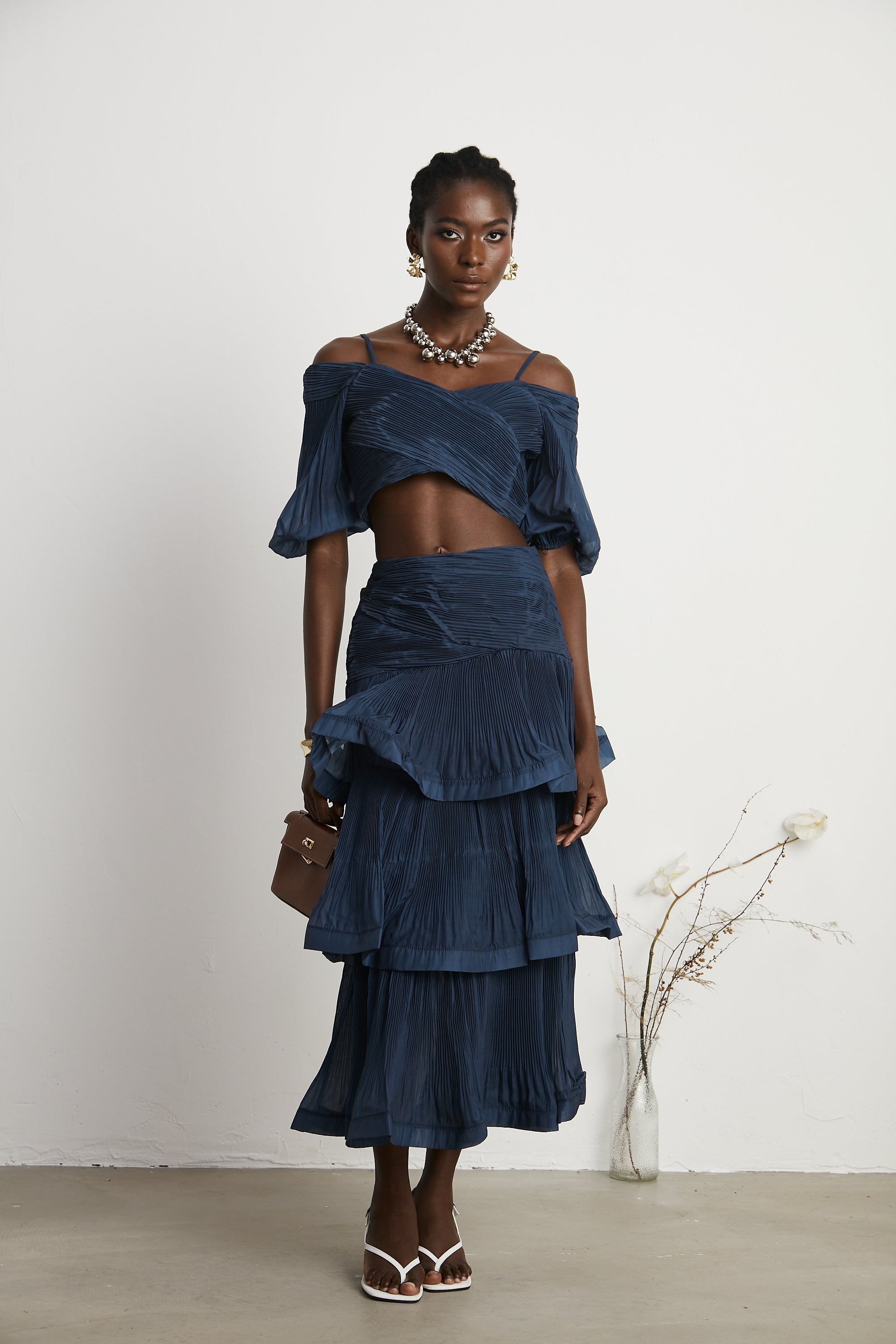 Andréa pleated top & skirt matching set