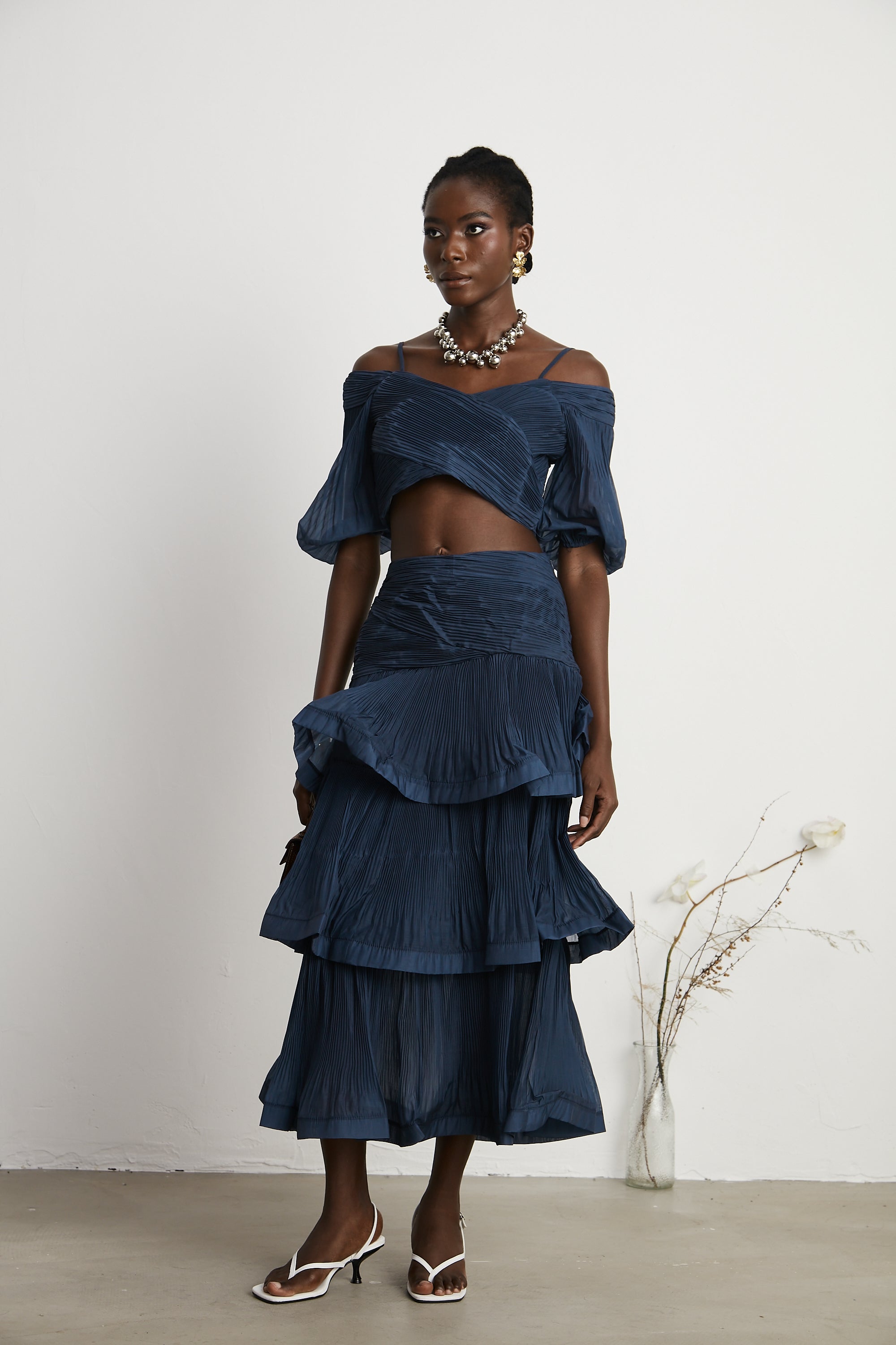 Andréa pleated top & skirt matching set