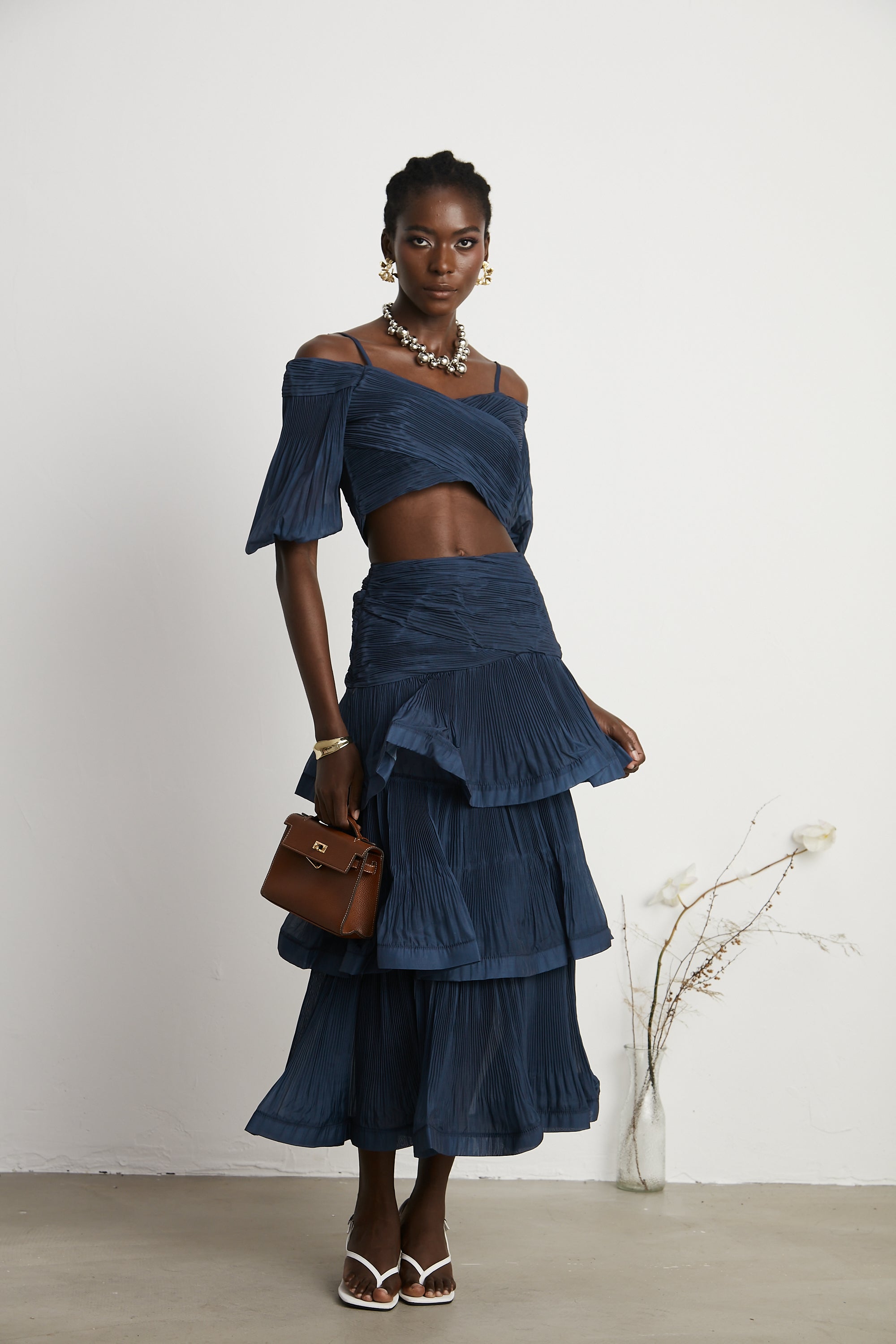 Andréa pleated top & skirt matching set