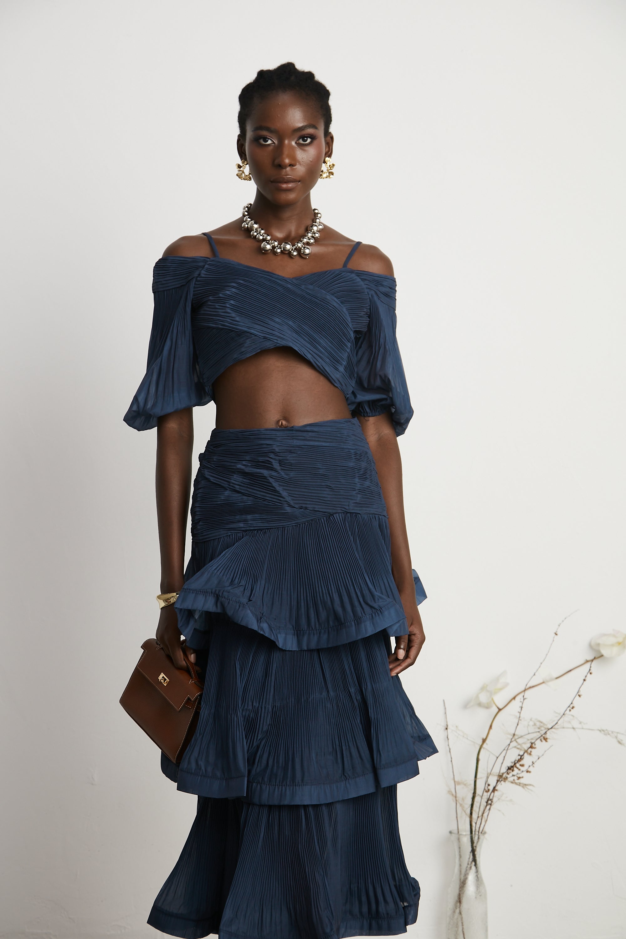 Andréa pleated top & skirt matching set