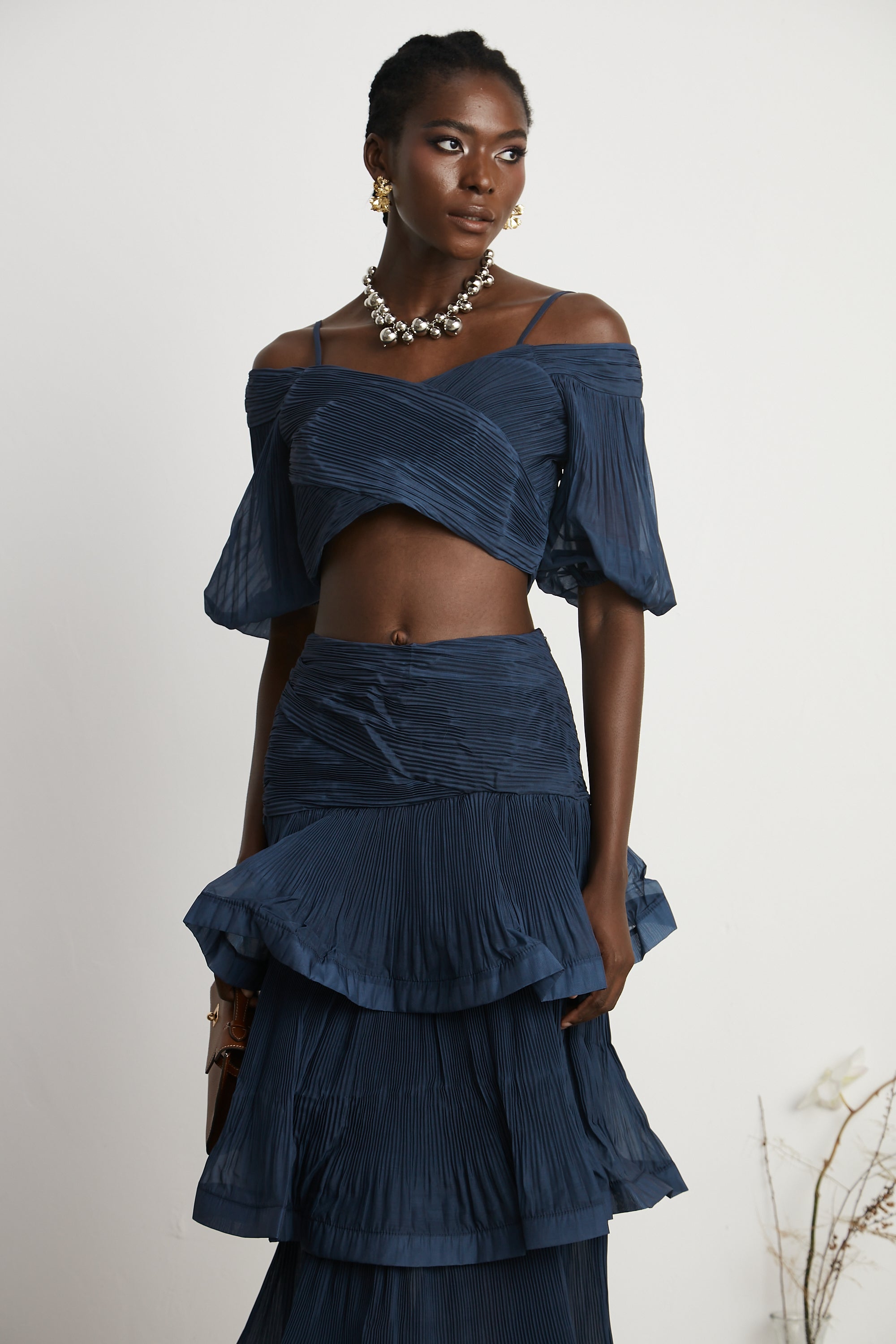 Andréa pleated top & skirt matching set