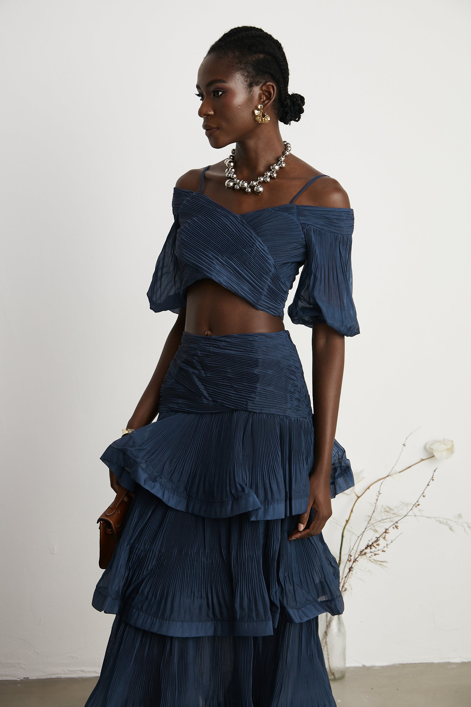 Andréa pleated top & skirt matching set