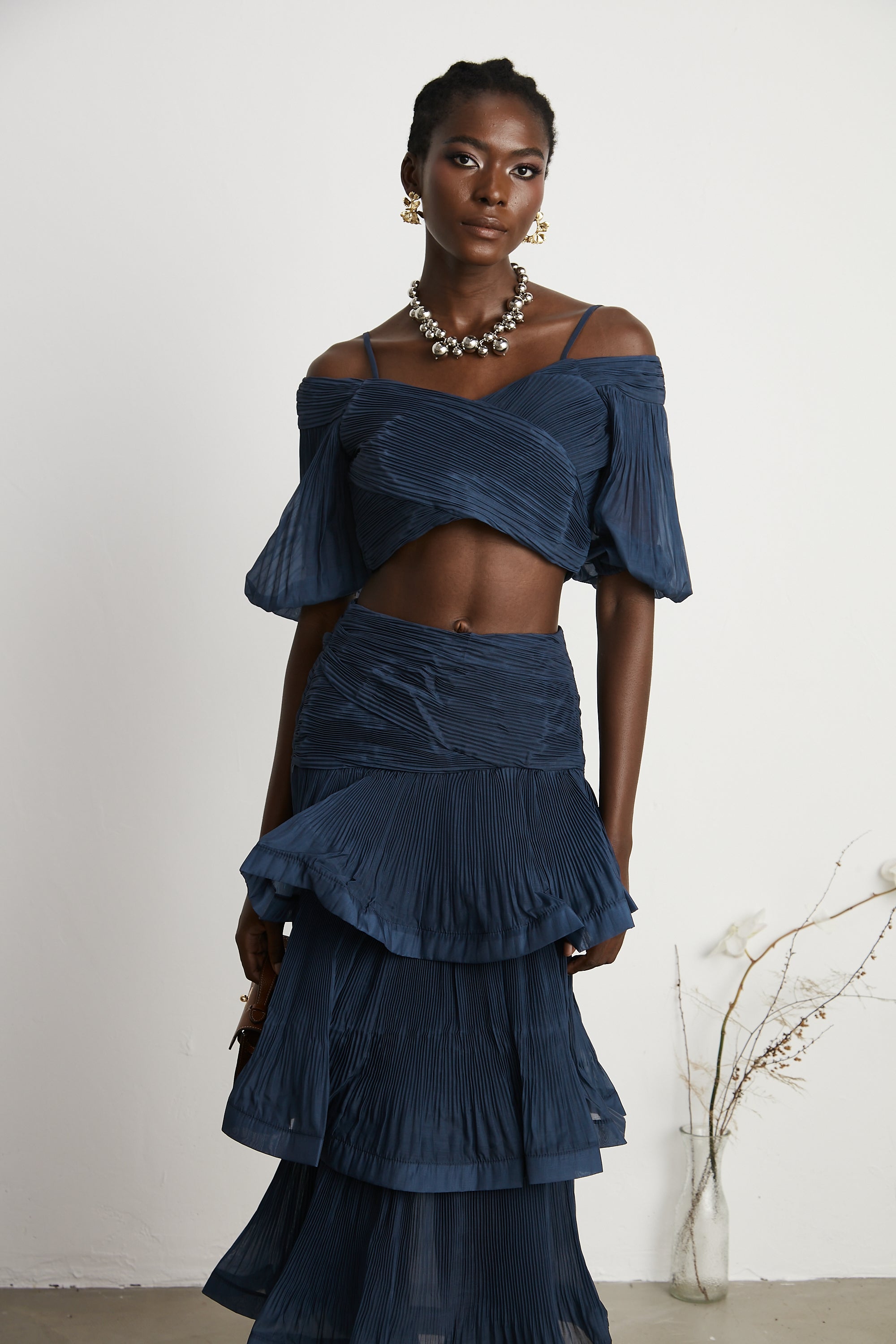 Andréa pleated top & skirt matching set