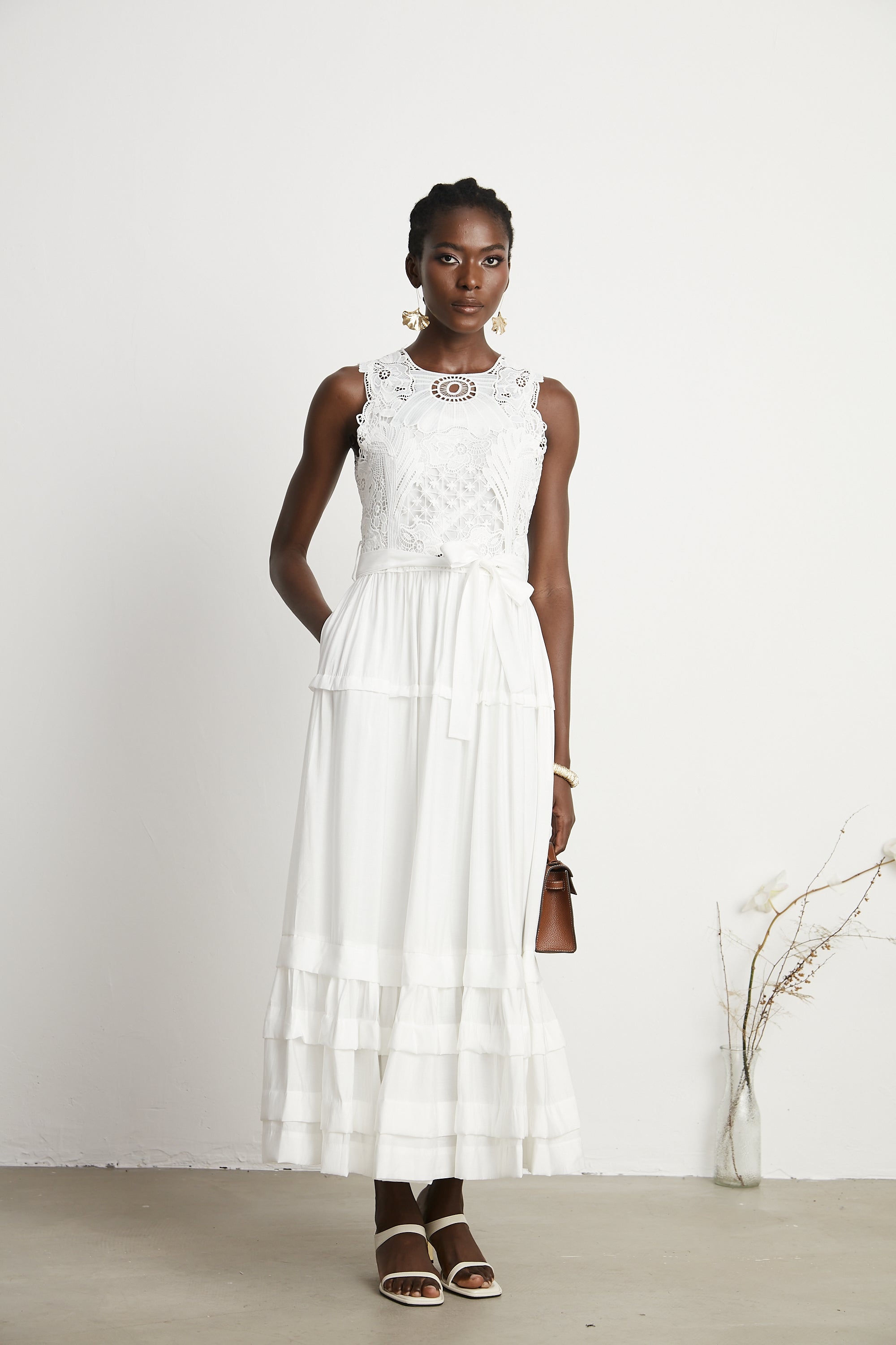 Aimée lace embroidery midi dress