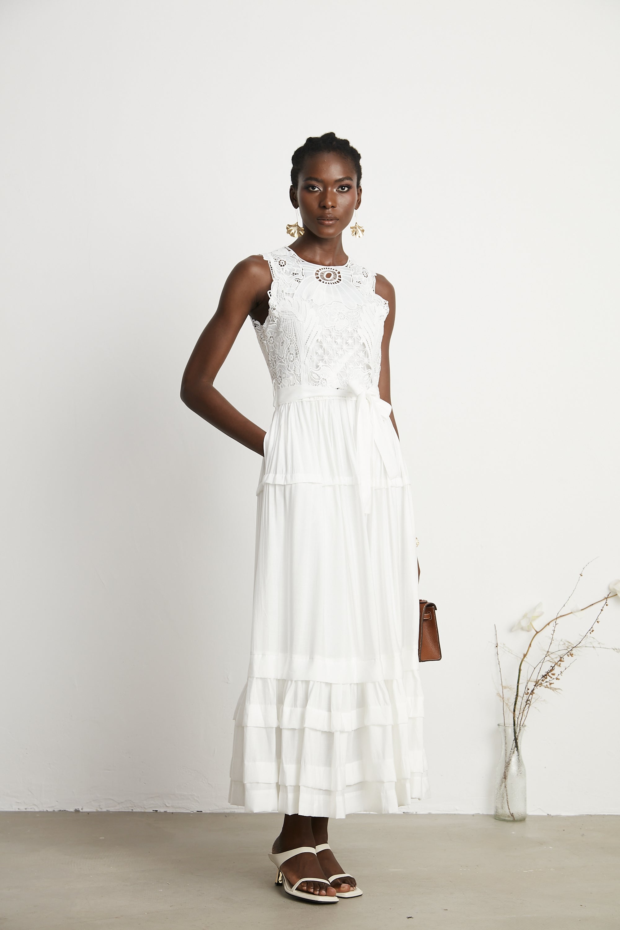 Aimée lace embroidery midi dress