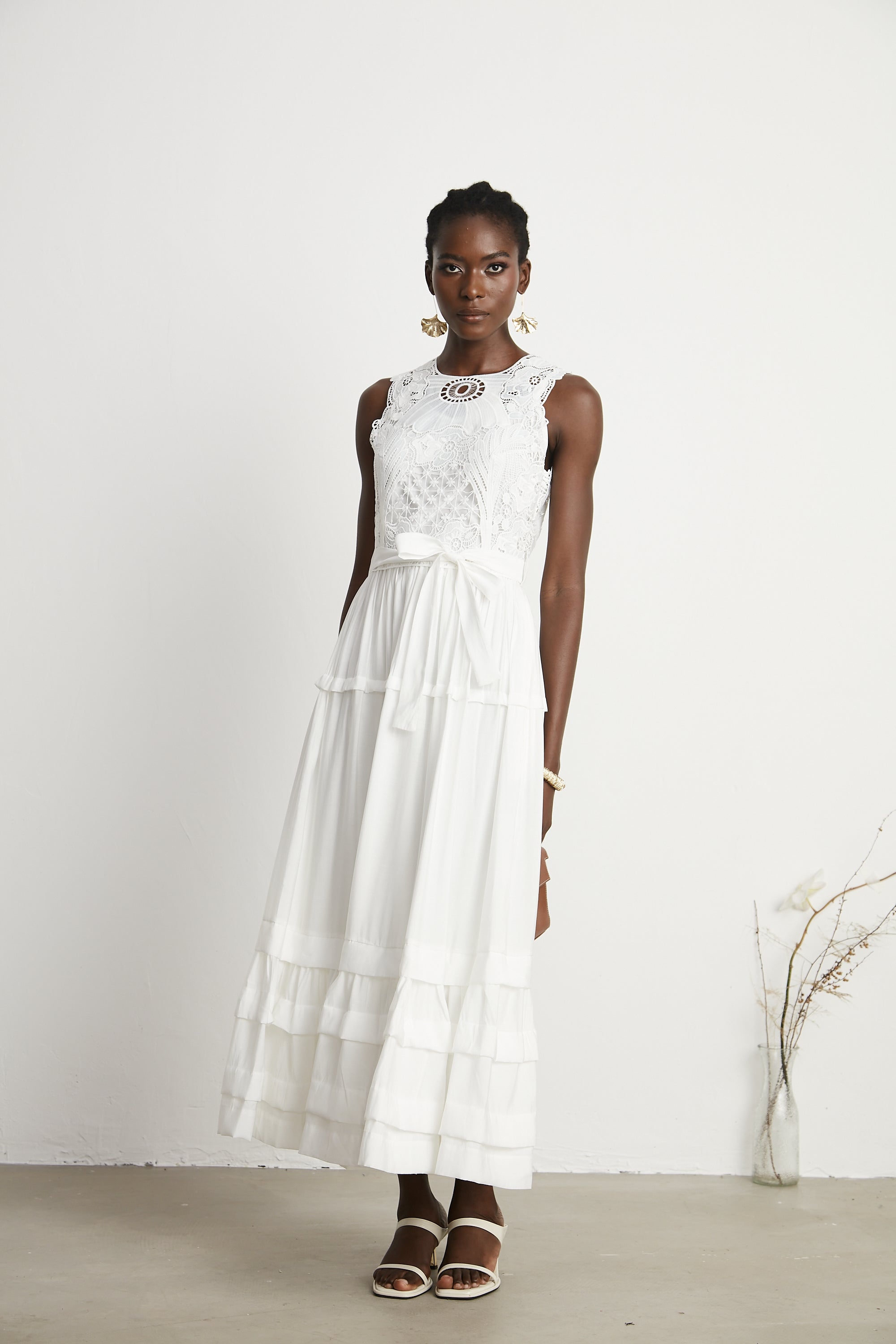 Aimée lace embroidery midi dress