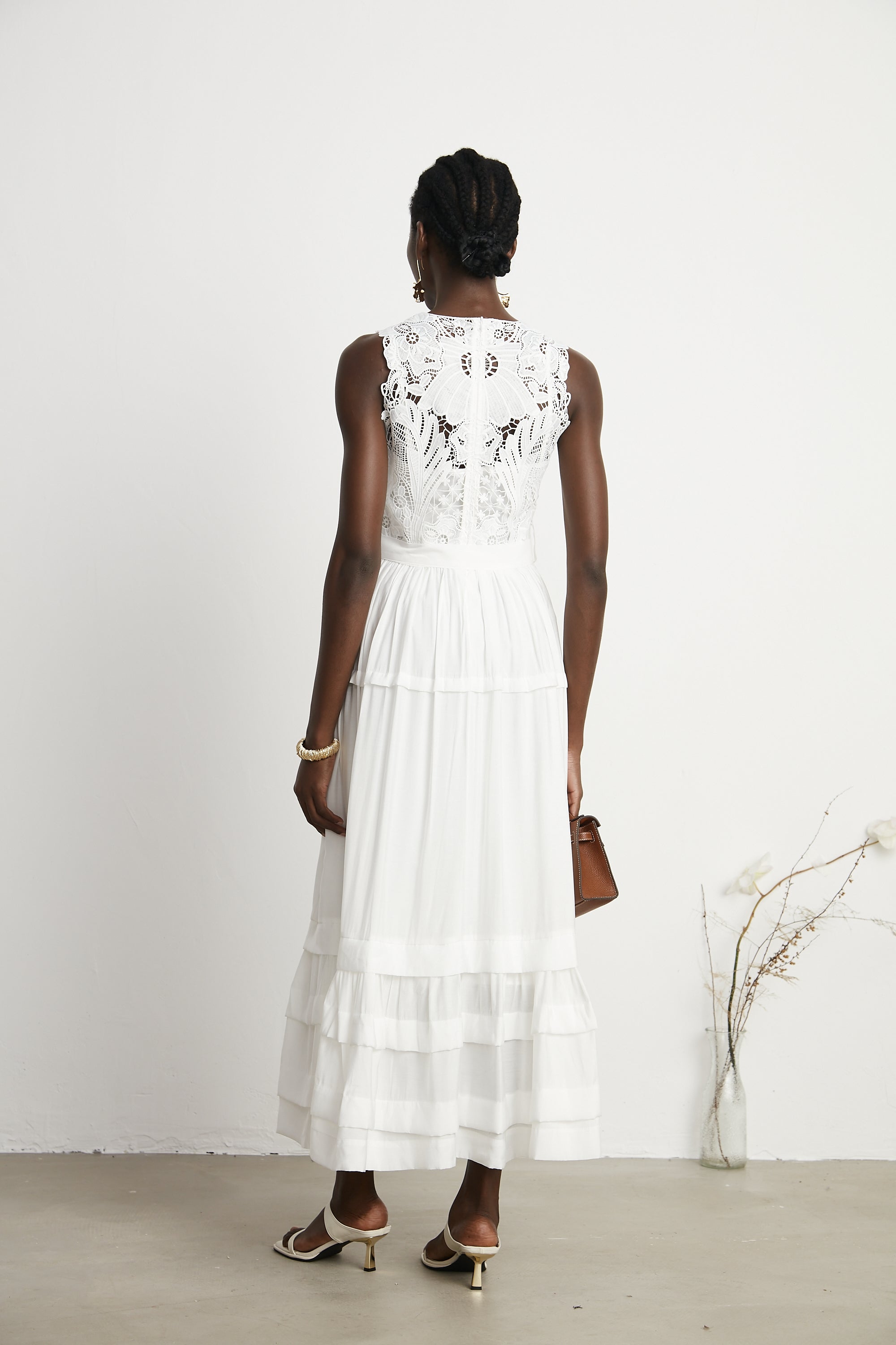 Aimée lace embroidery midi dress