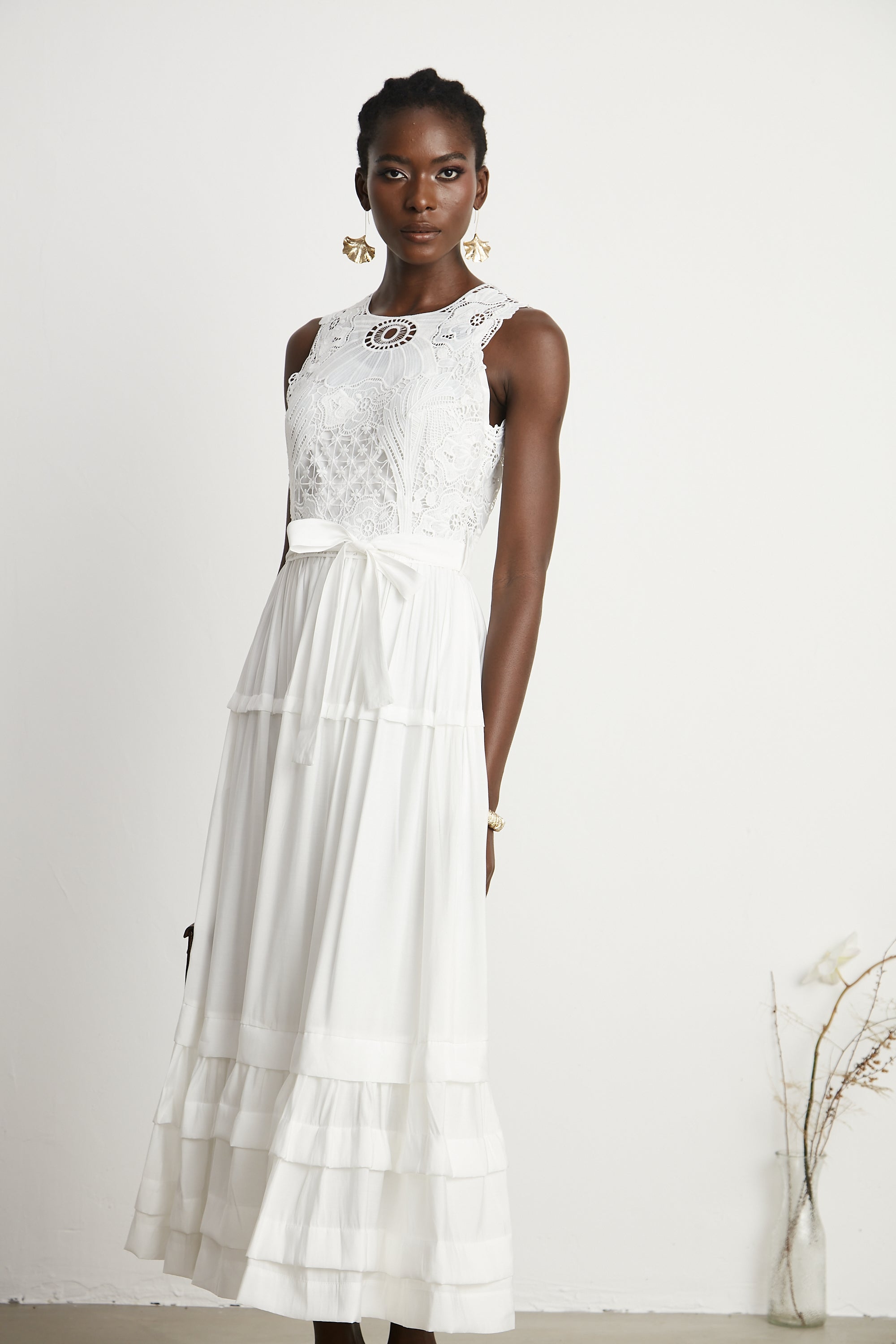 Aimée lace embroidery midi dress