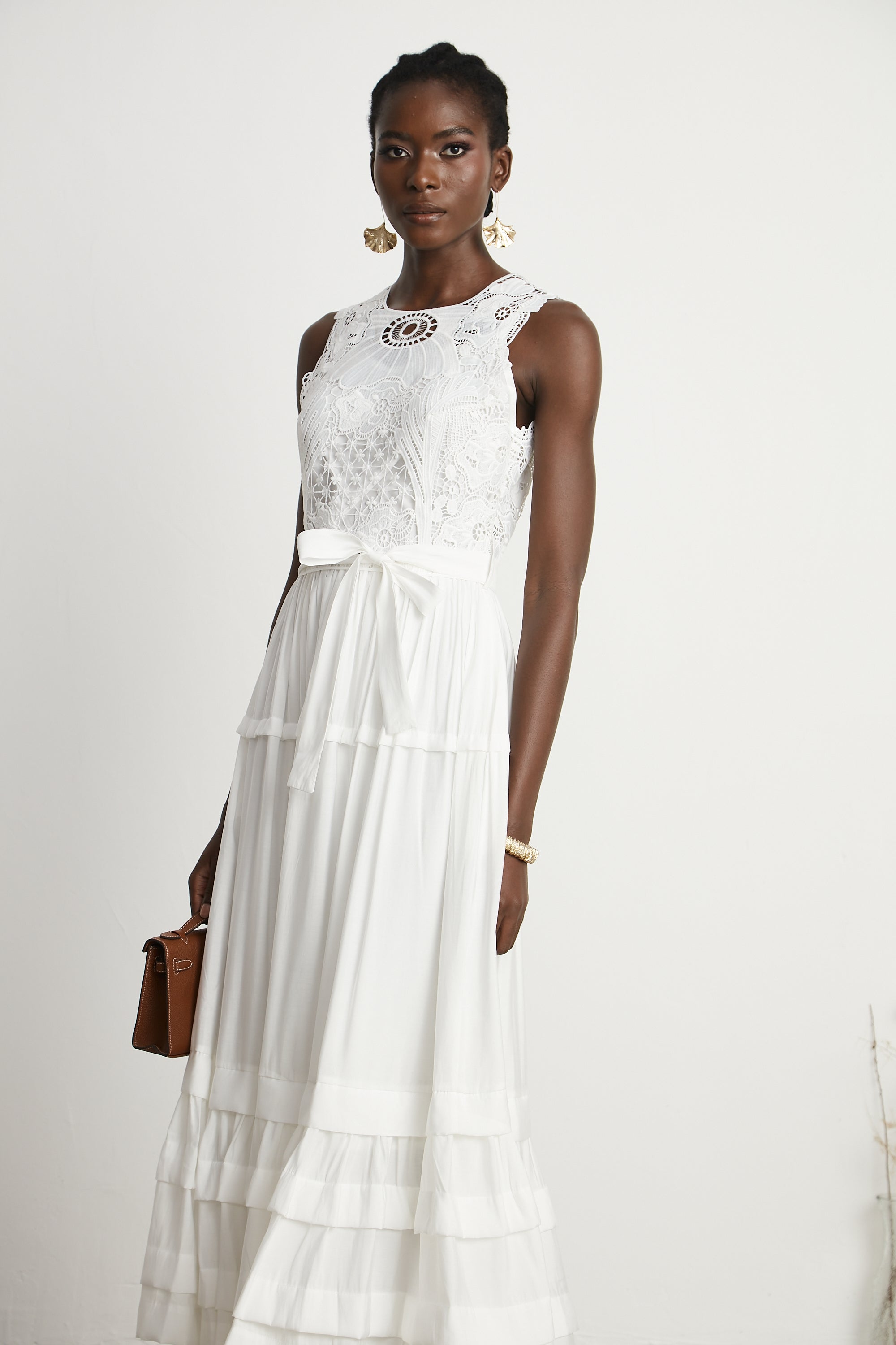 Aimée lace embroidery midi dress