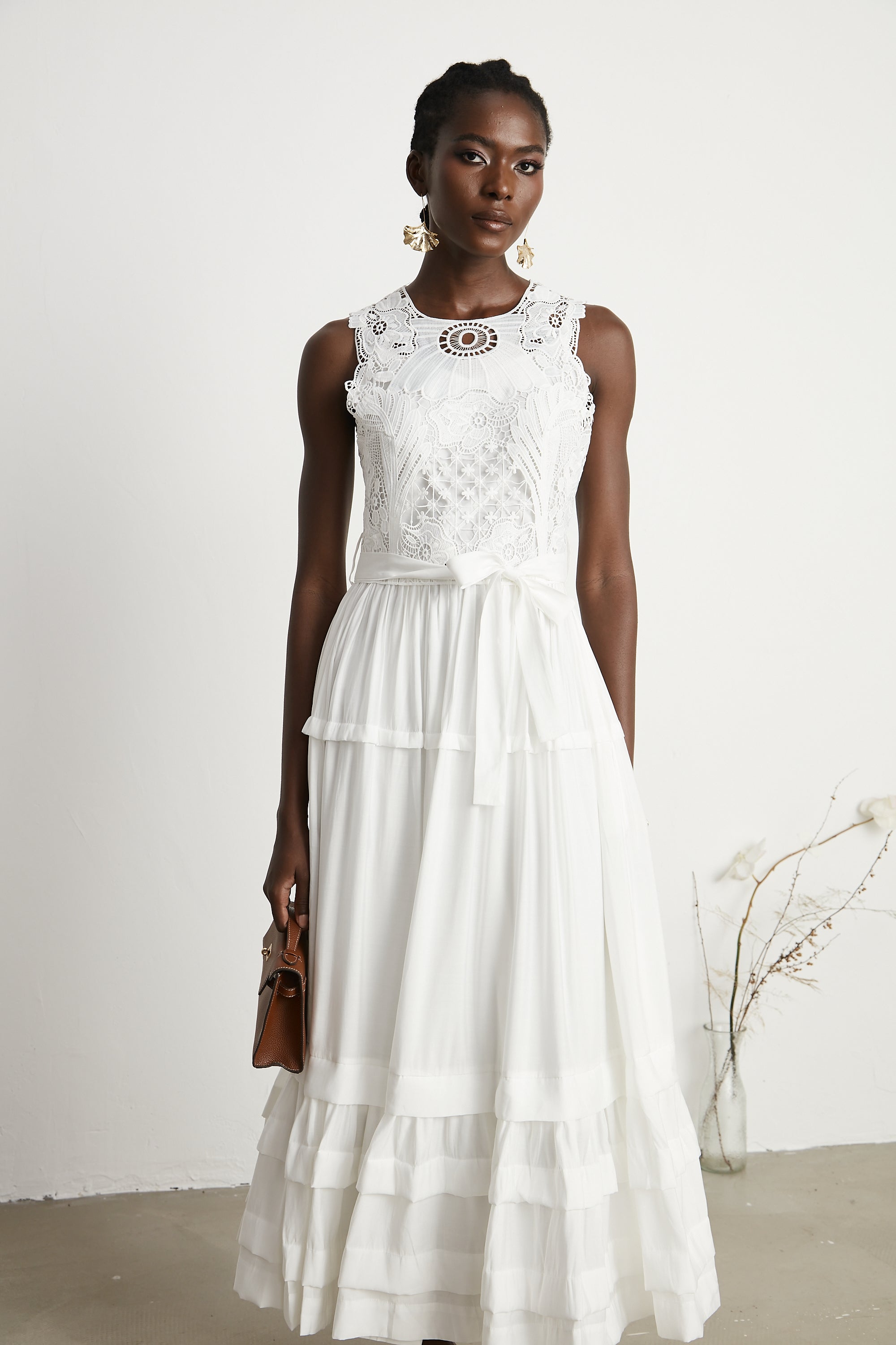 Aimée lace embroidery midi dress