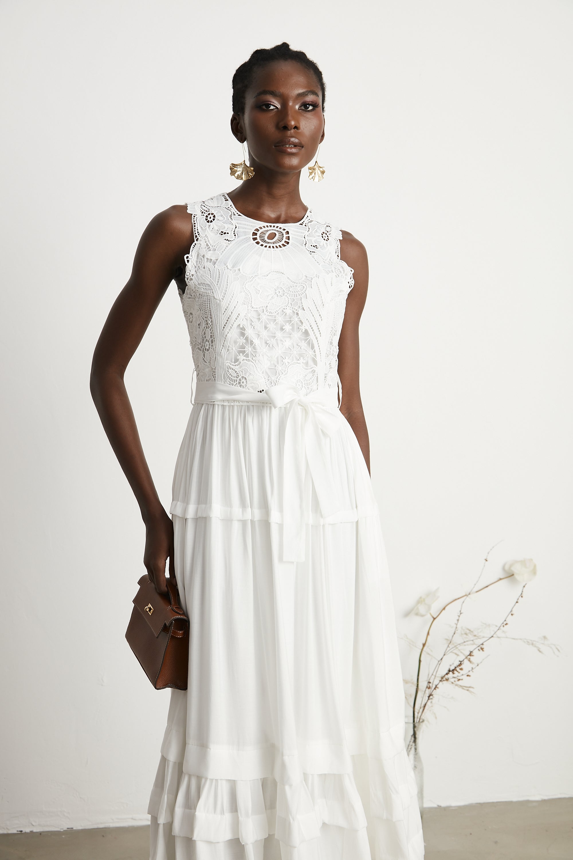 Aimée lace embroidery midi dress