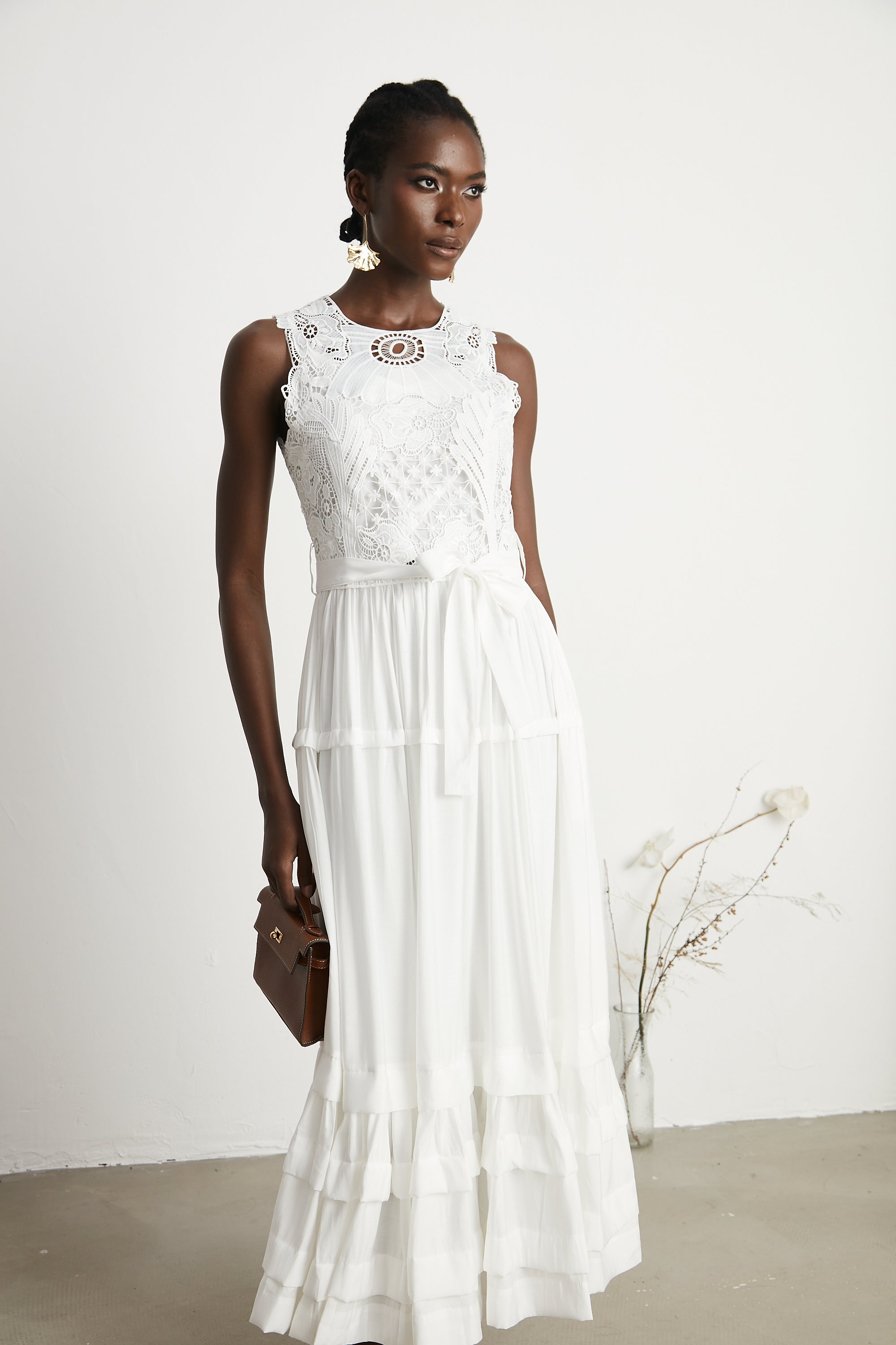 Aimée lace embroidery midi dress