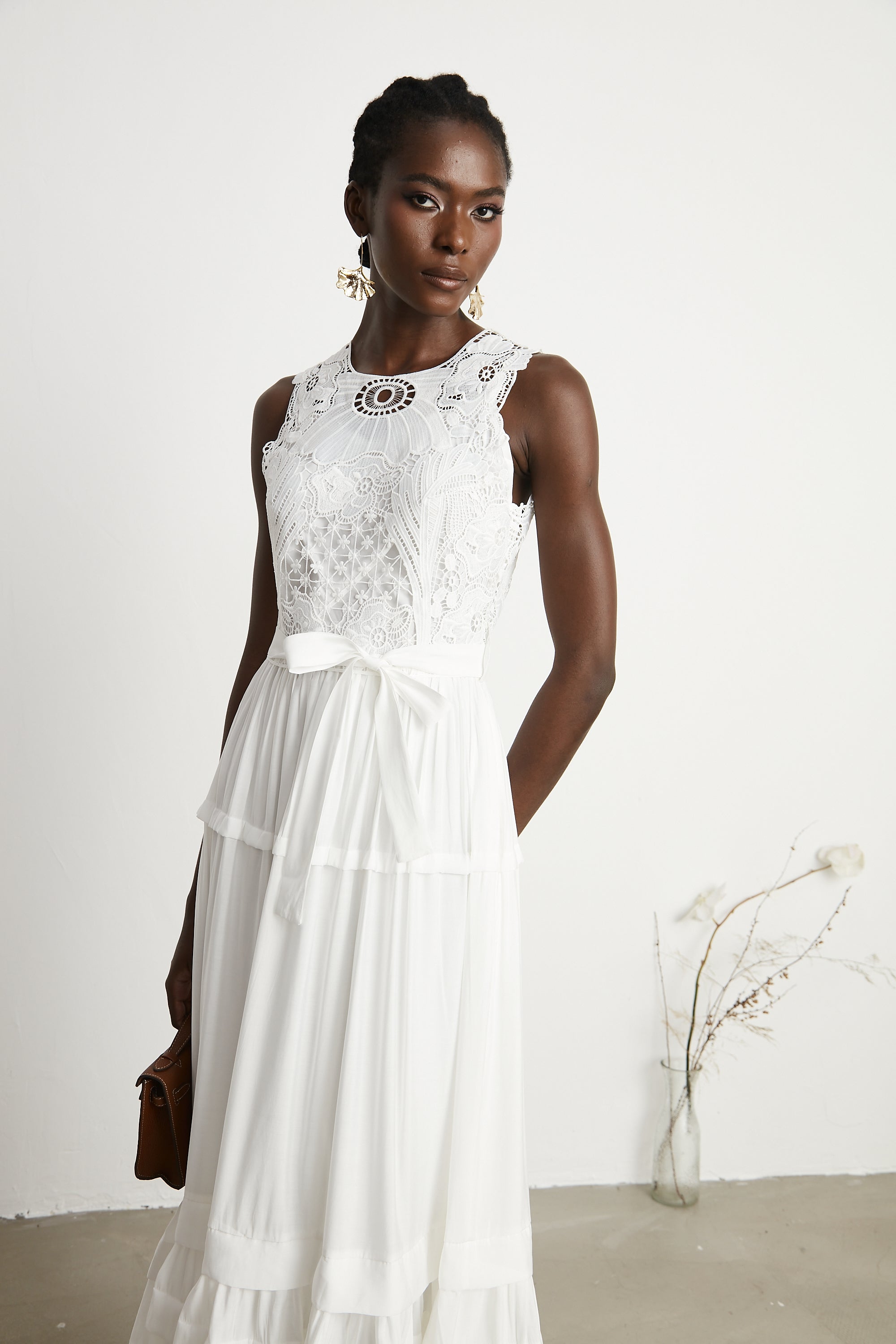 Aimée lace embroidery midi dress