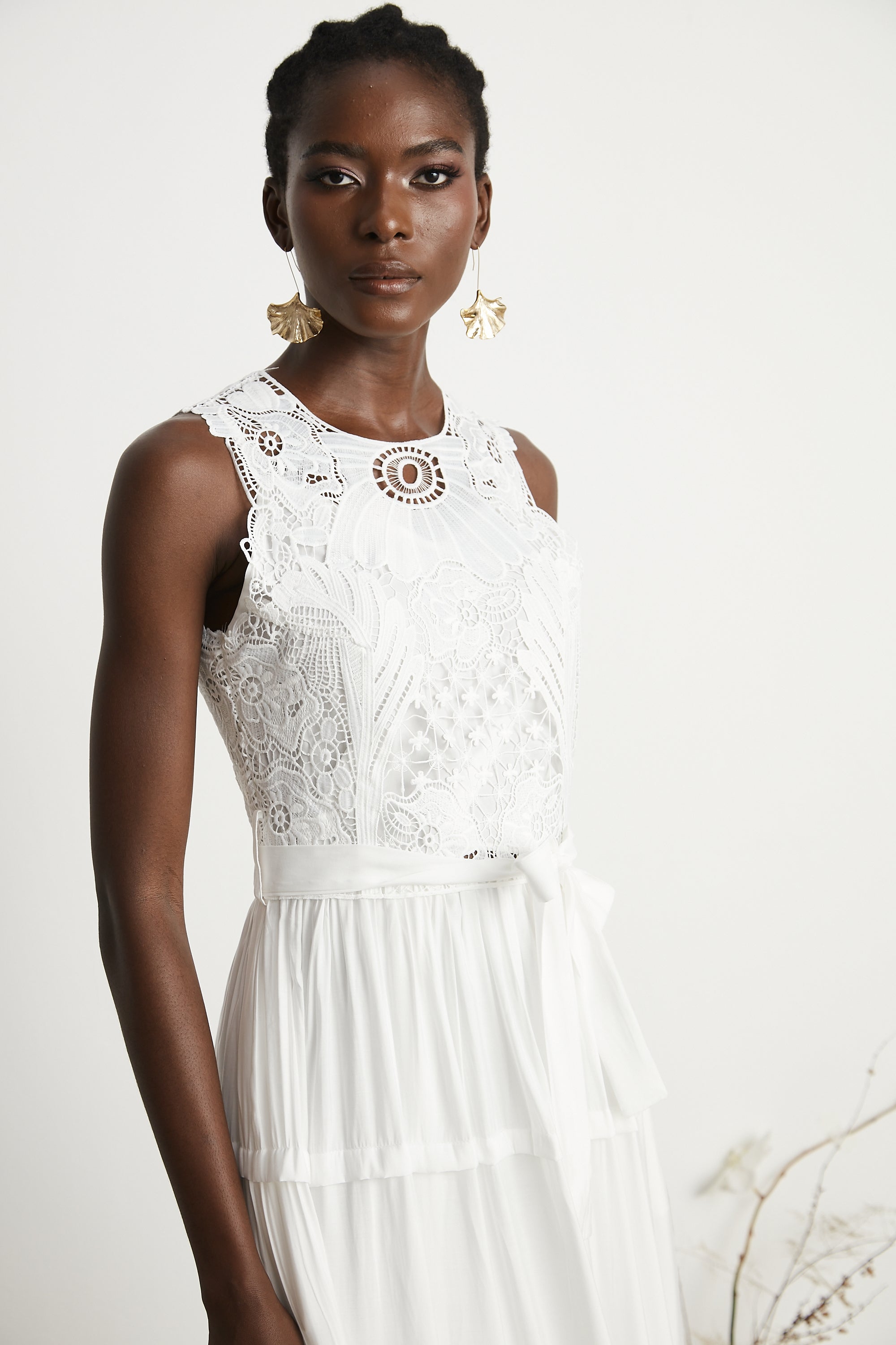 Aimée lace embroidery midi dress