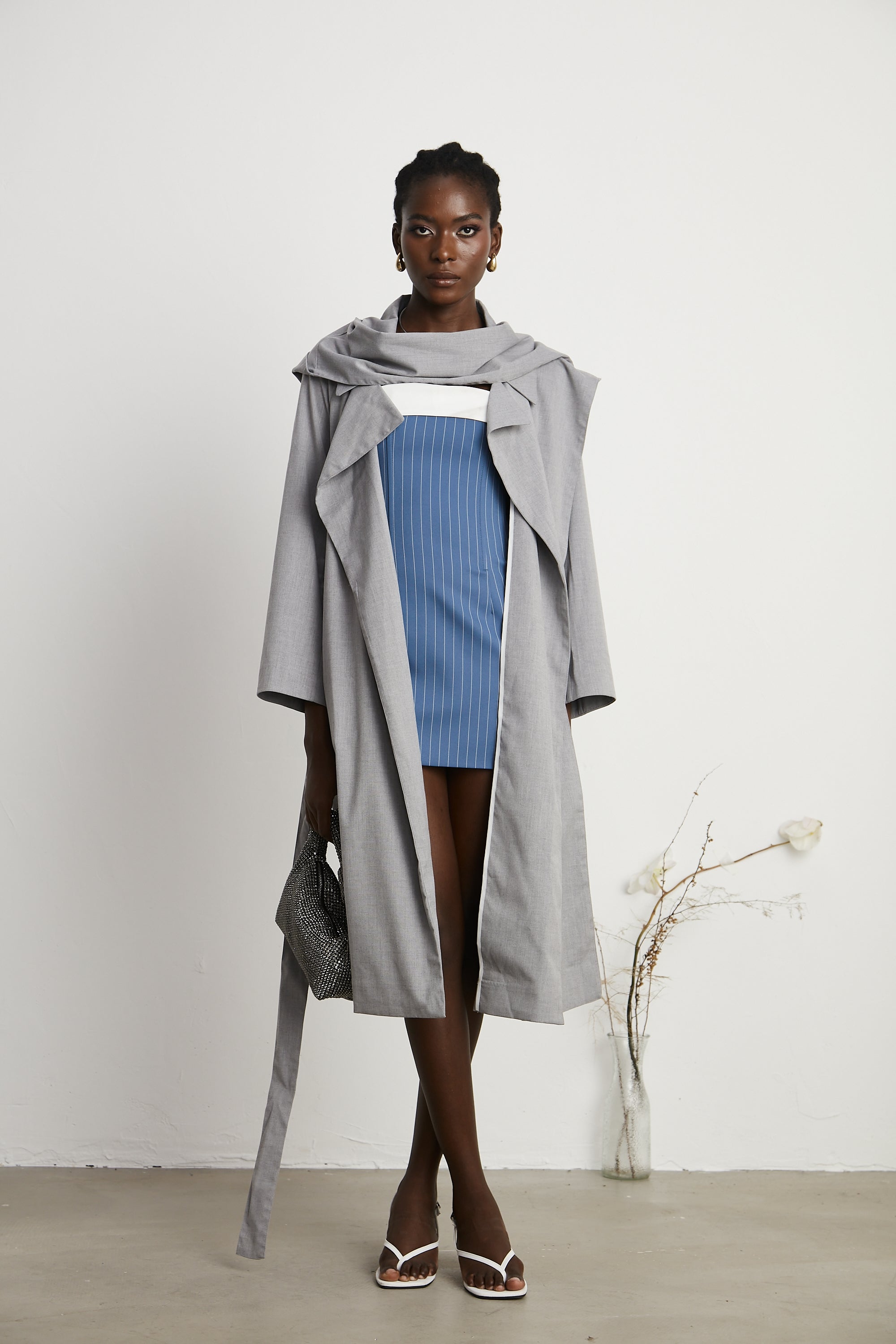 Magali grey hooded trench coat