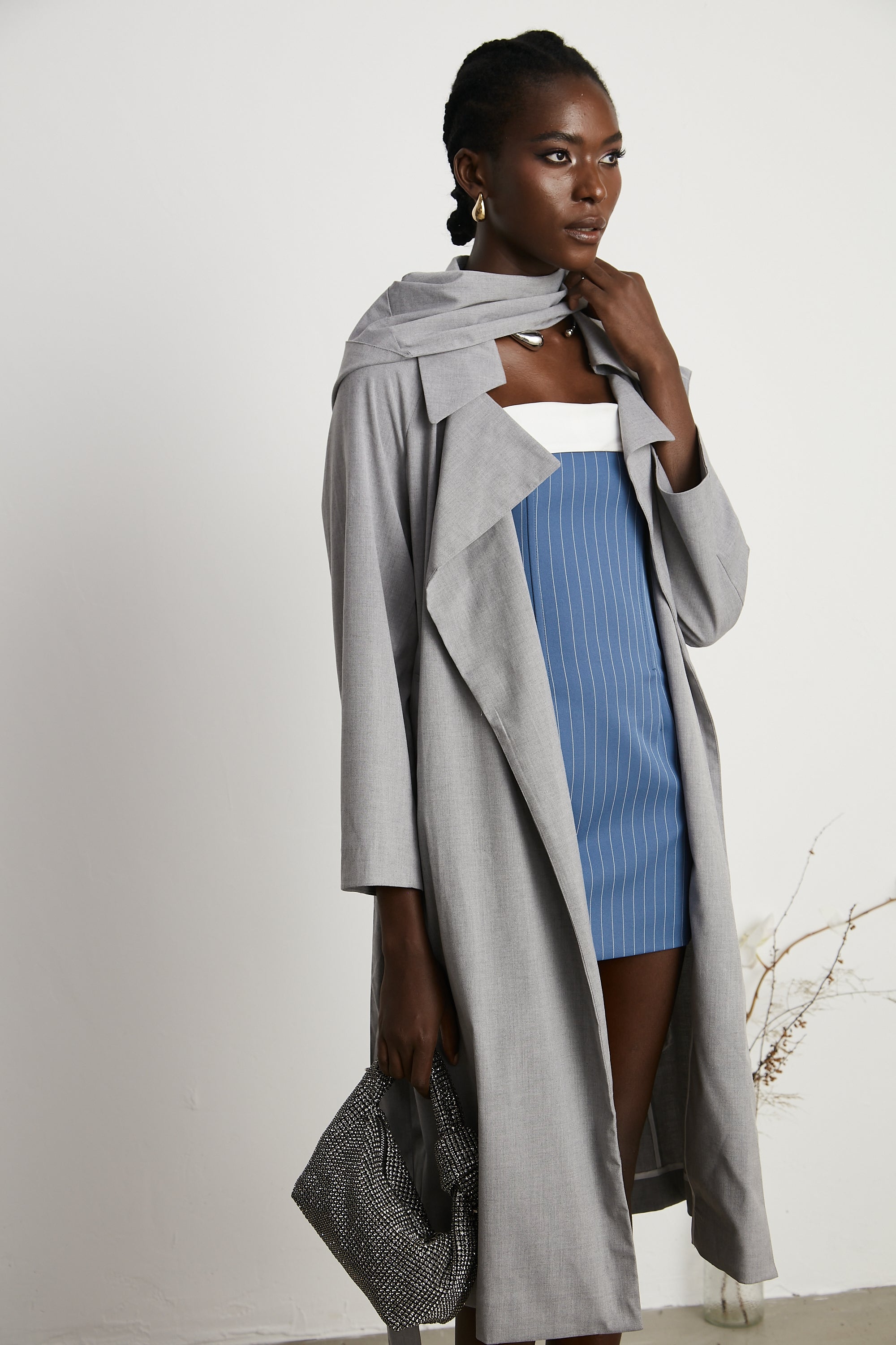 Magali grey hooded trench coat