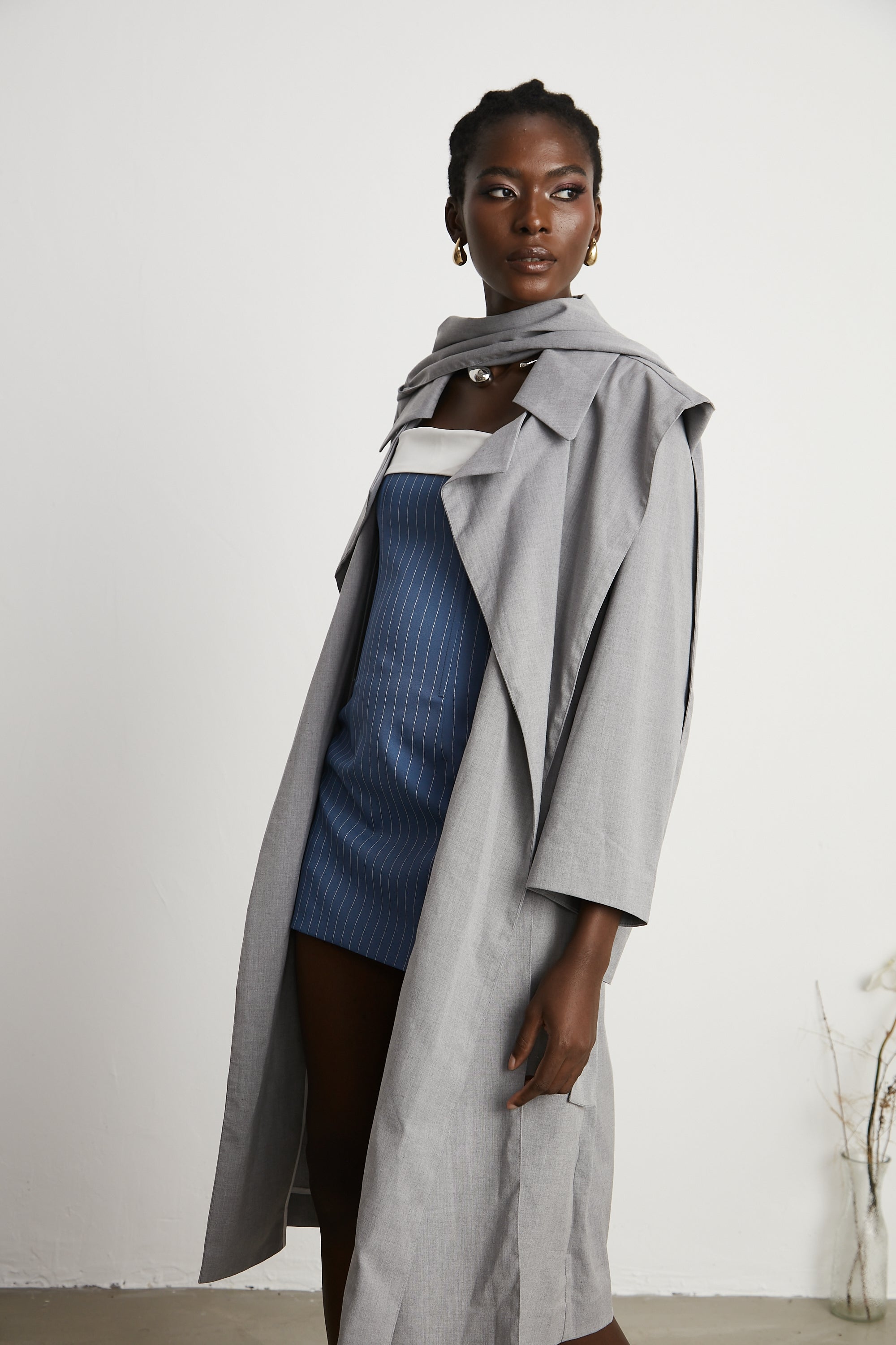 Magali grey hooded trench coat