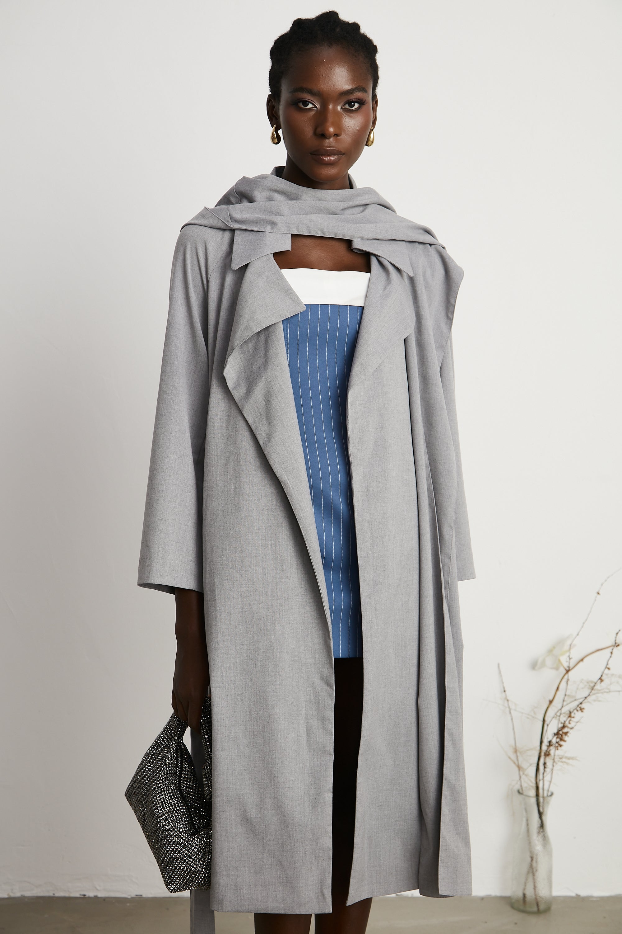 Magali grey hooded trench coat