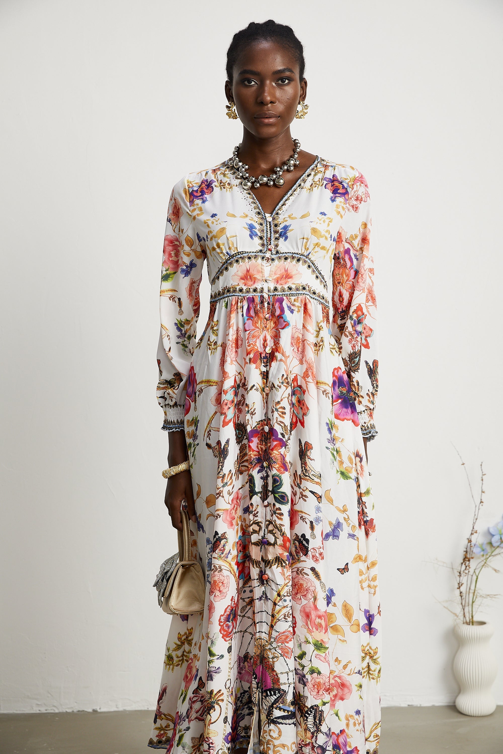 Airina floral V-neck midi dress