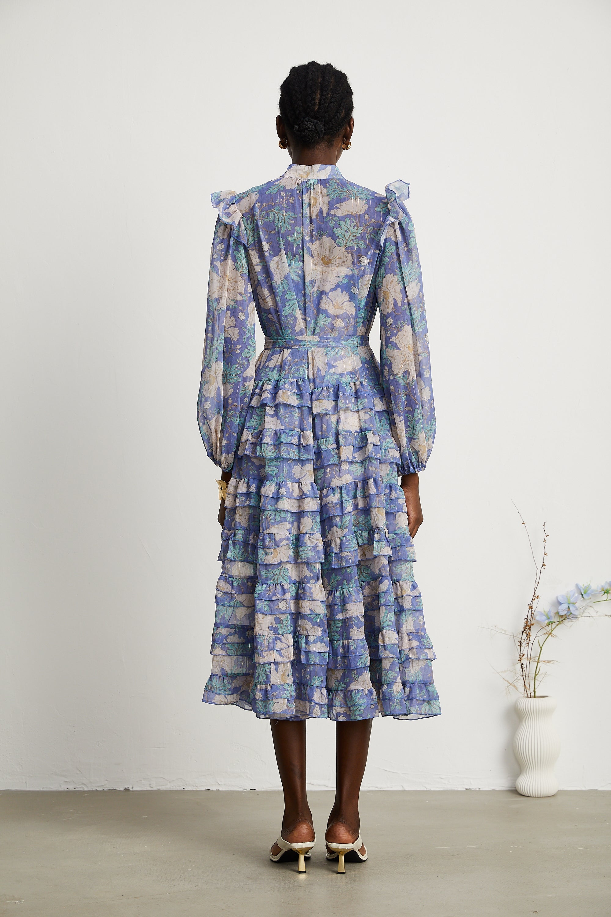 Céleste floral-print balloon-sleeve midi dress