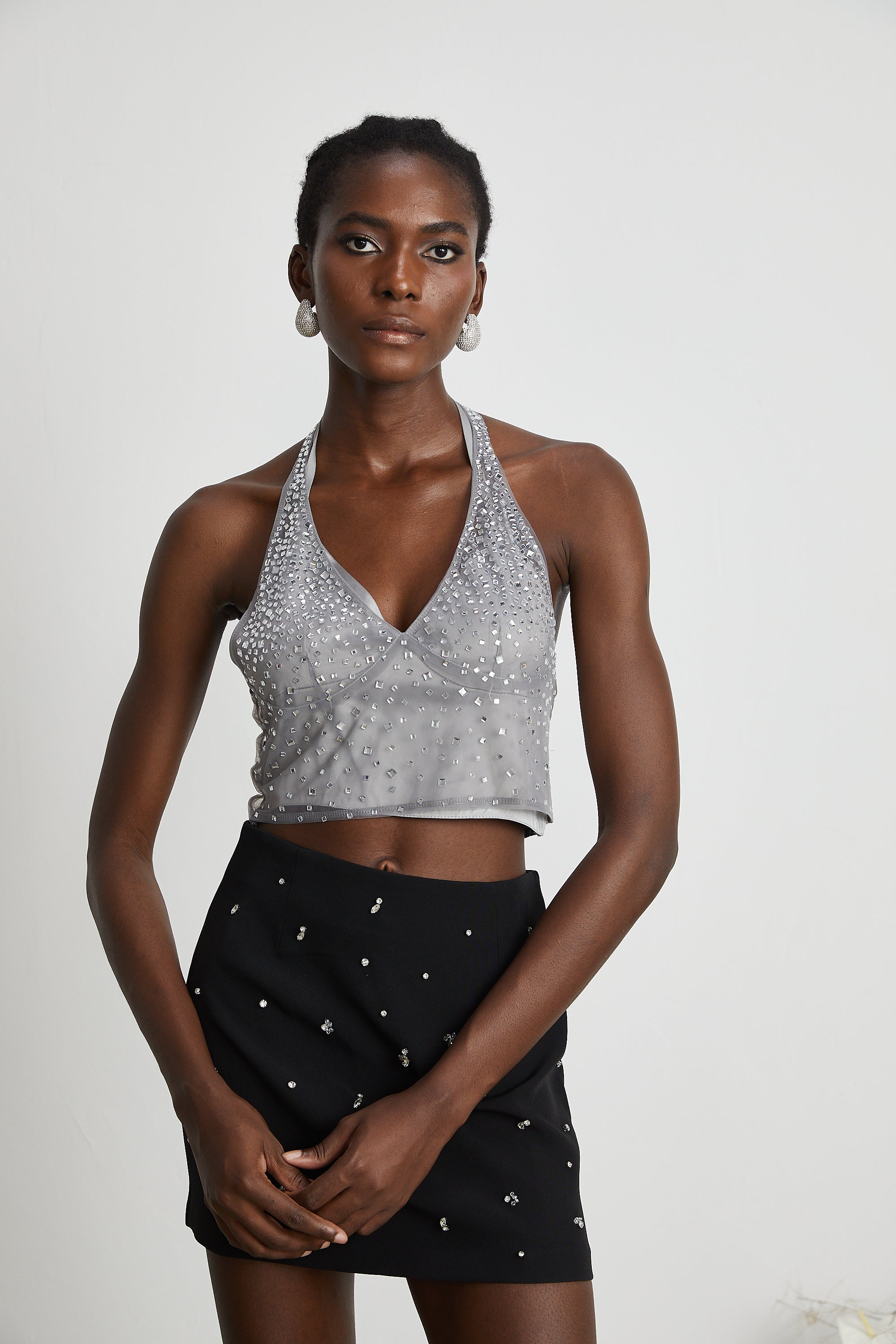 Rafaela crystal-embellished tulle top