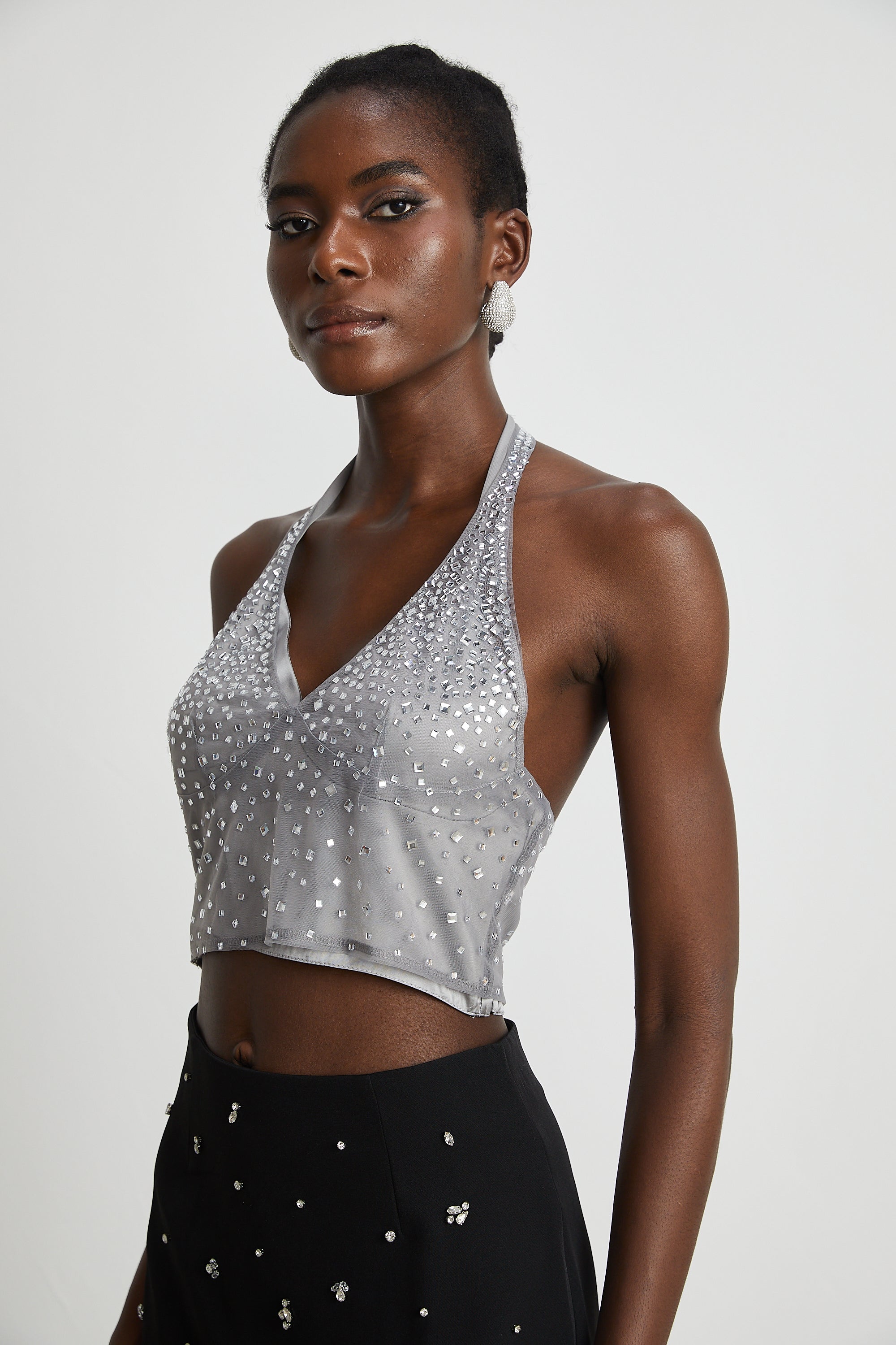 Rafaela crystal-embellished tulle top