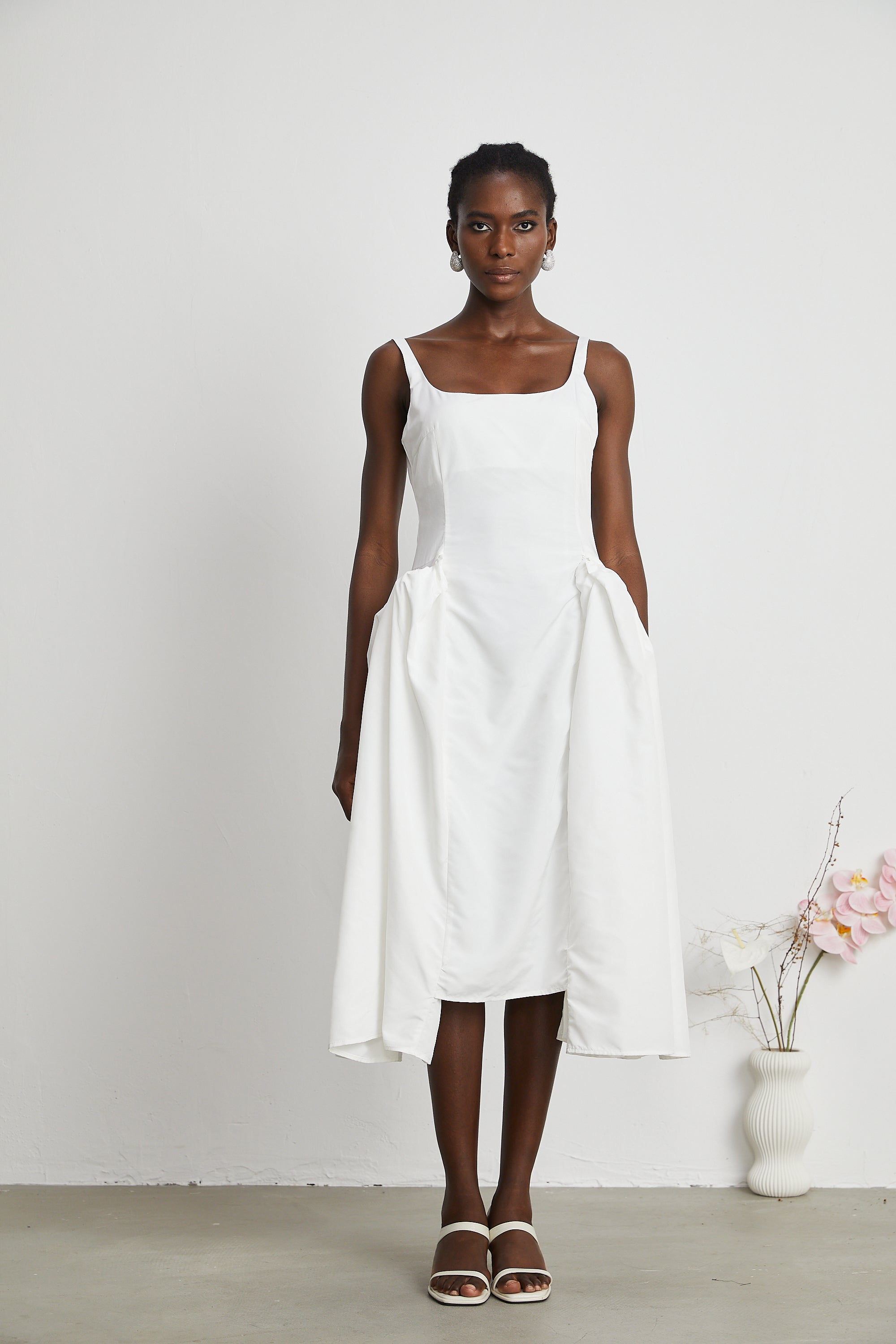 Ingrid pleated cotton-poplin midi dress