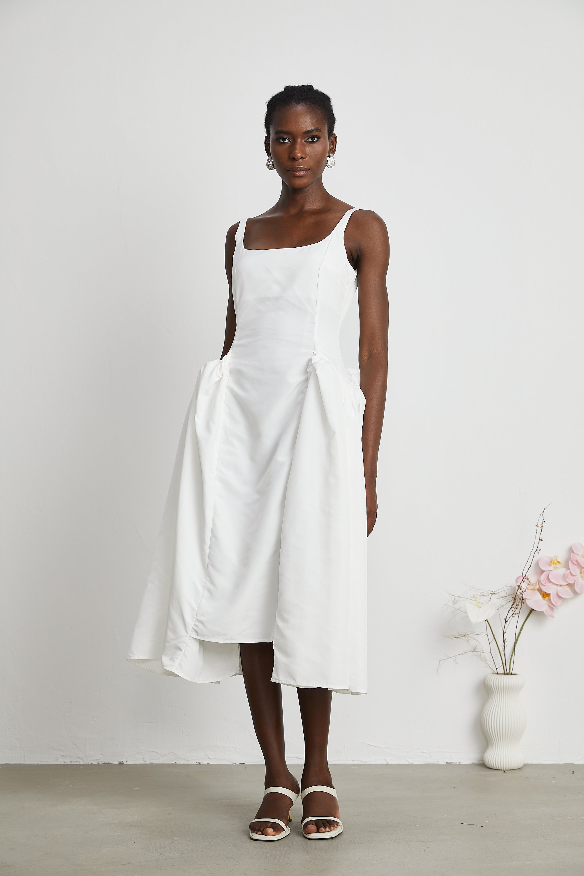 Ingrid pleated cotton-poplin midi dress