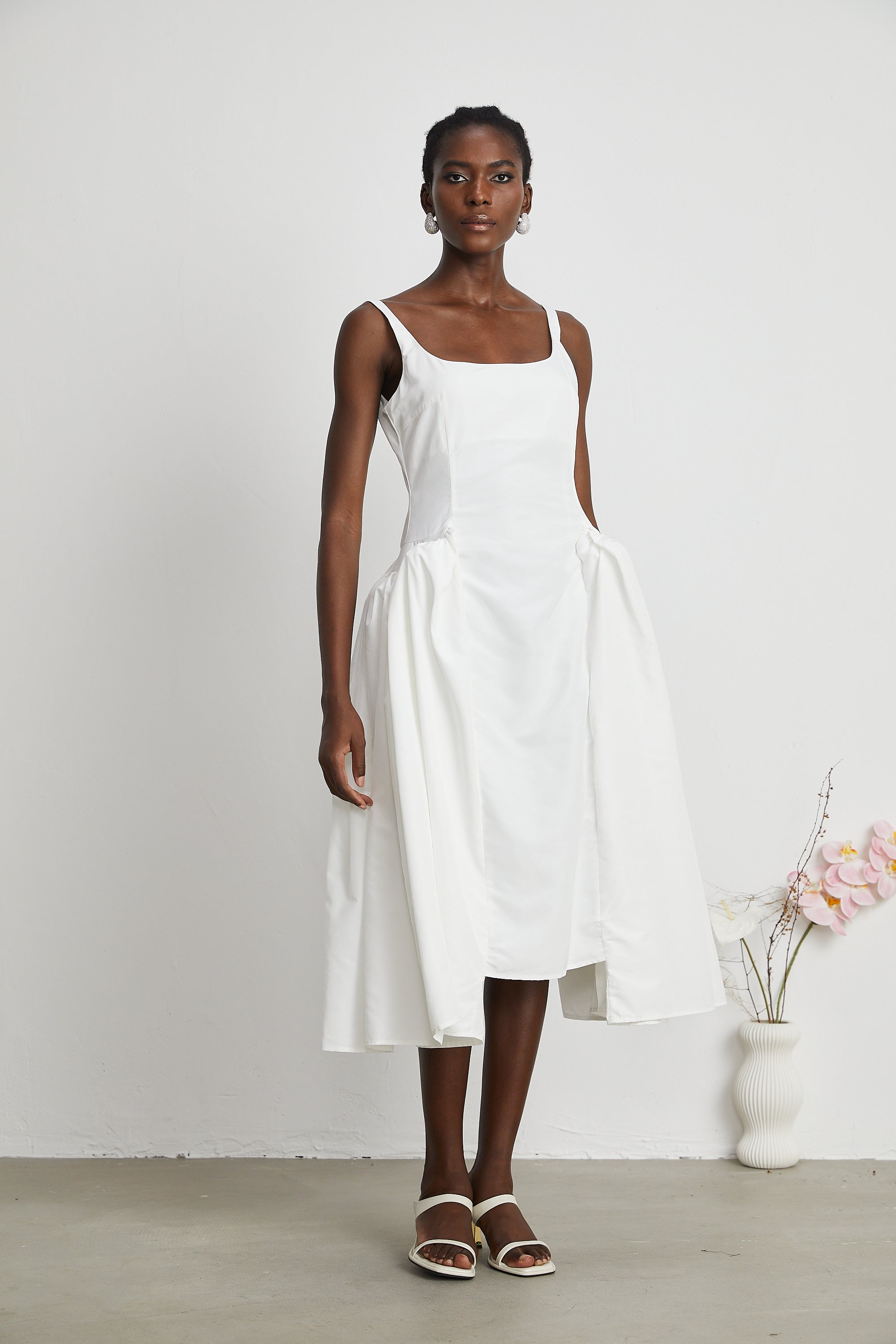 Ingrid pleated cotton-poplin midi dress