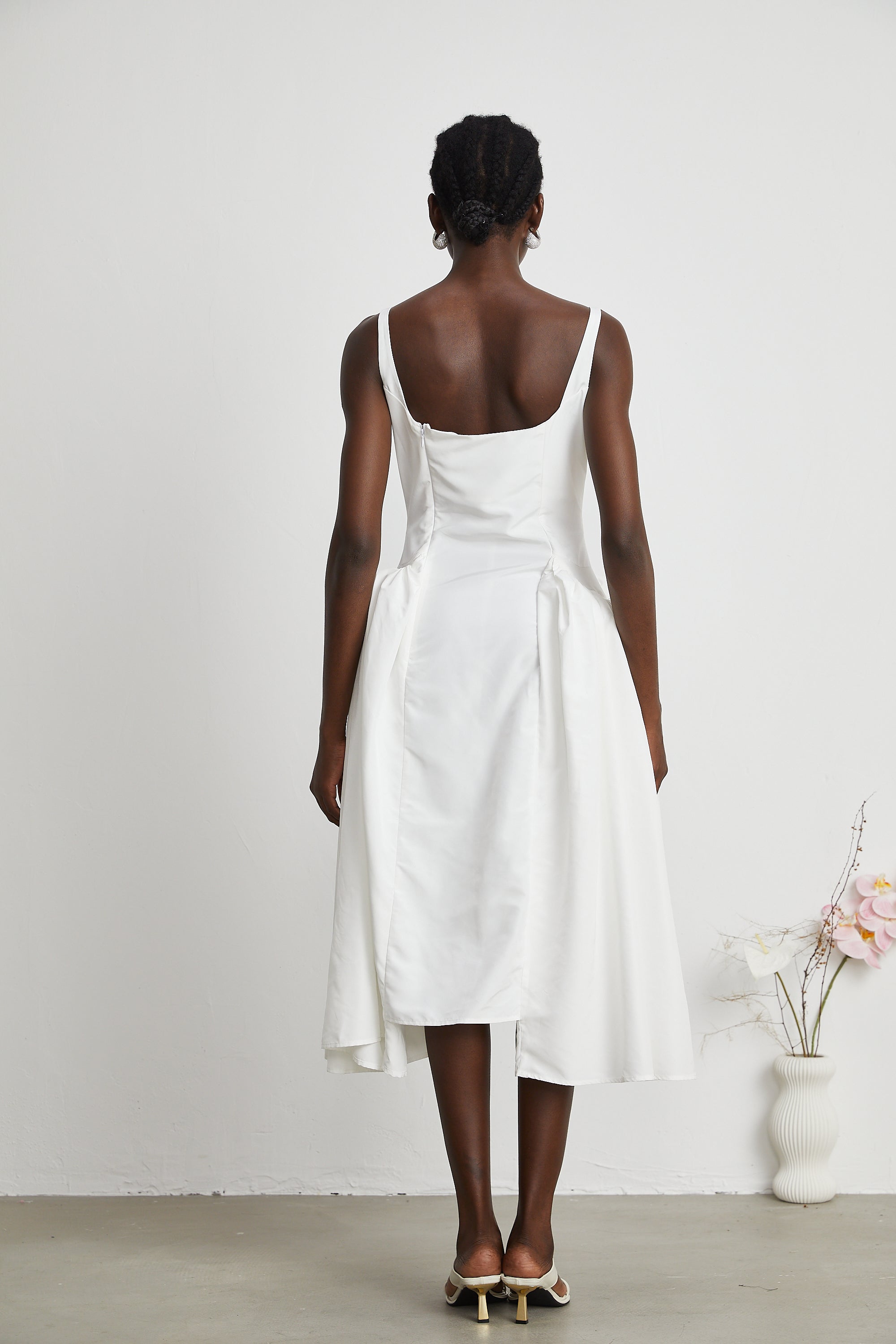 Ingrid pleated cotton-poplin midi dress