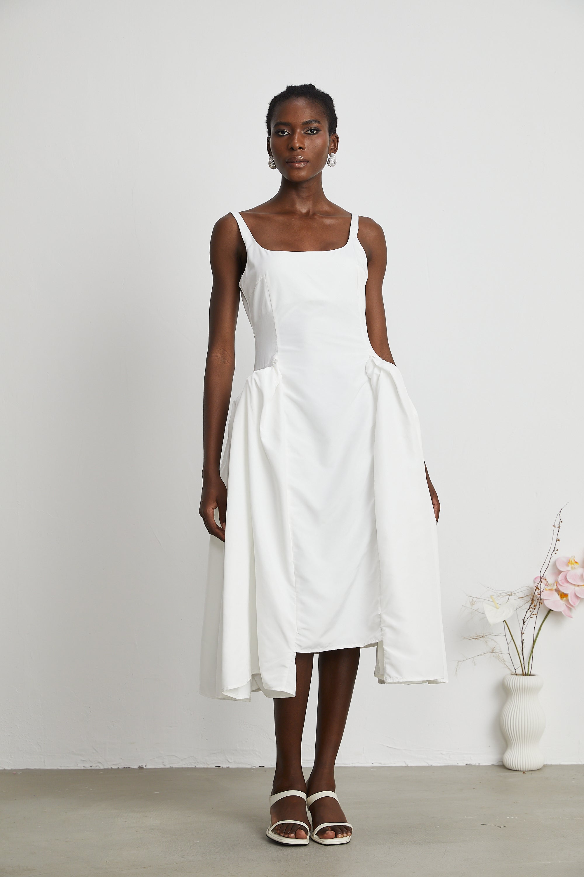 Ingrid pleated cotton-poplin midi dress