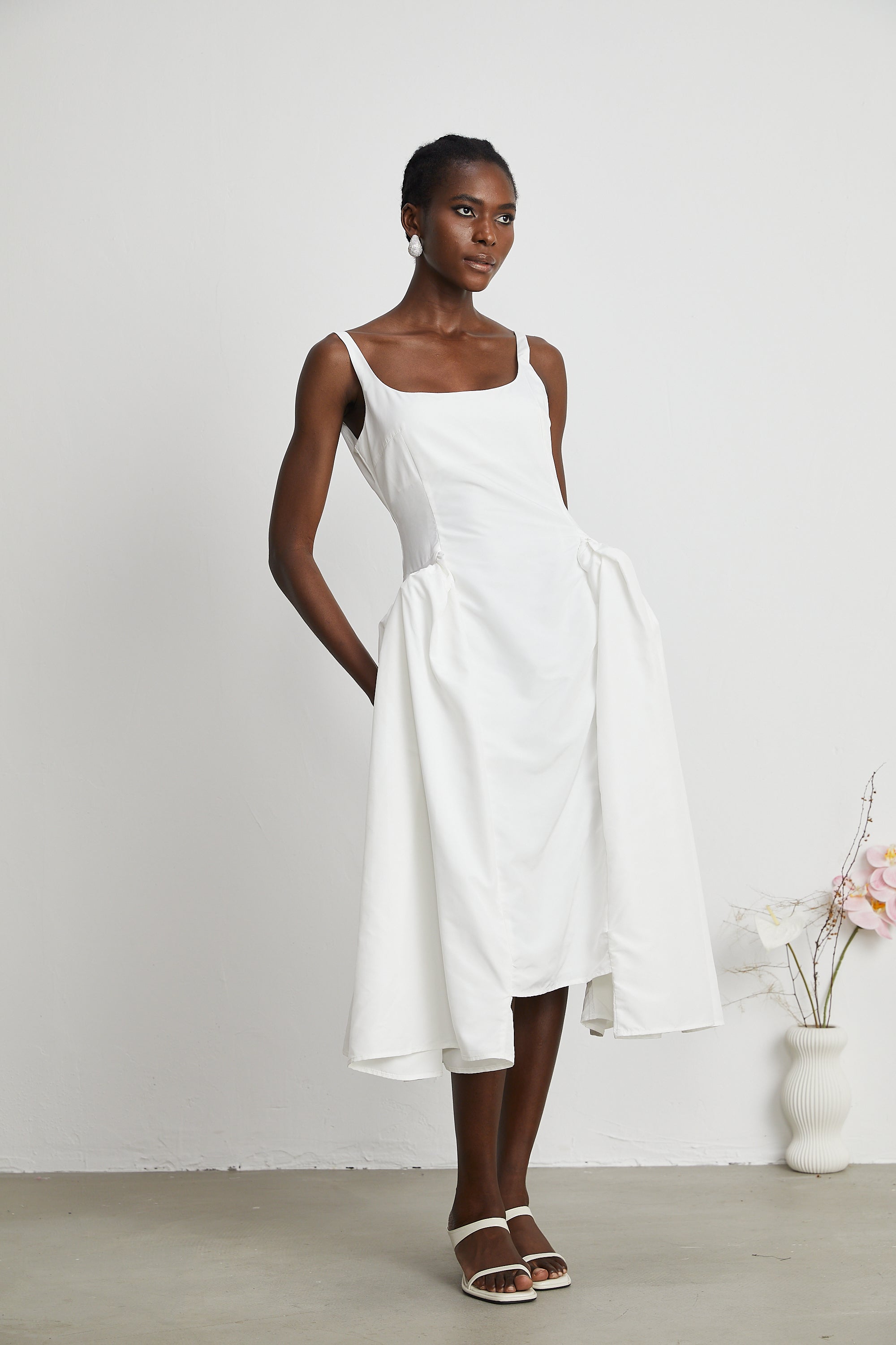 Ingrid pleated cotton-poplin midi dress