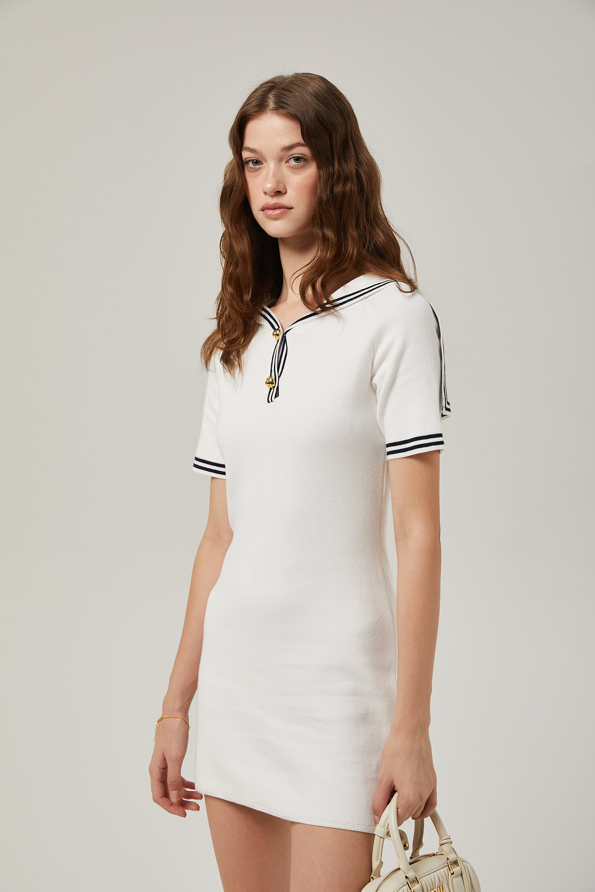 Aiza sailor collar cotton short-sleeve mini dress